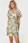 Green Leaf Print Wrap Front Mini Dress-0