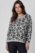 Grey Leopard Pattern Wool‑Blend Knit Jumper-0