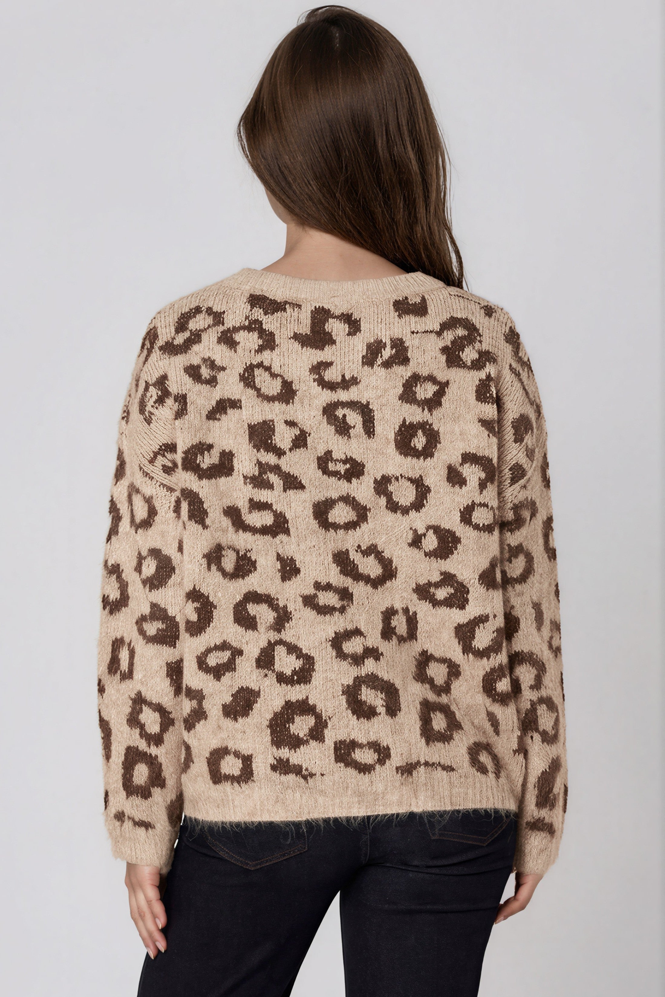 Beige Leopard Pattern Wool‑Blend Knit Jumper-2