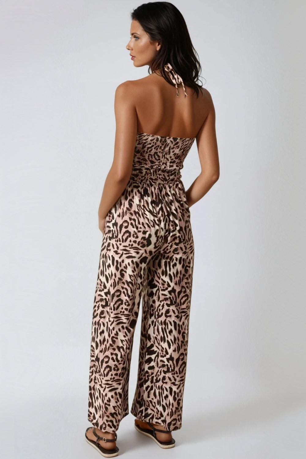Leopard Print Shirred Jumpsuit-2