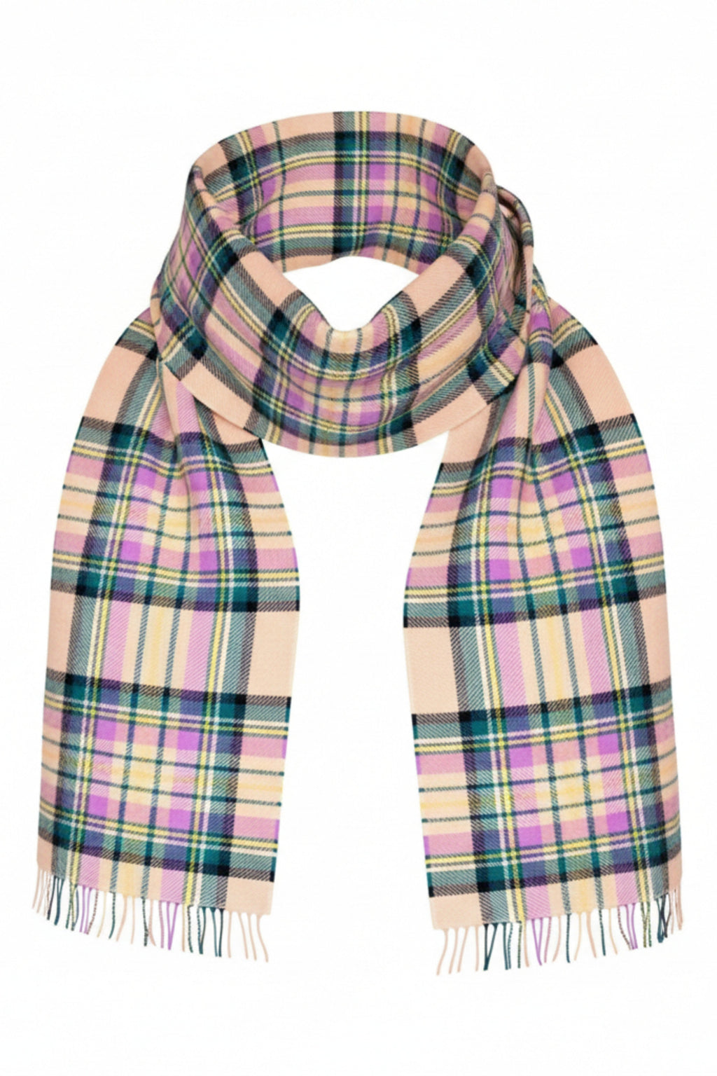 Blue, Green & Lilac Tartan lambswool Scarf-4