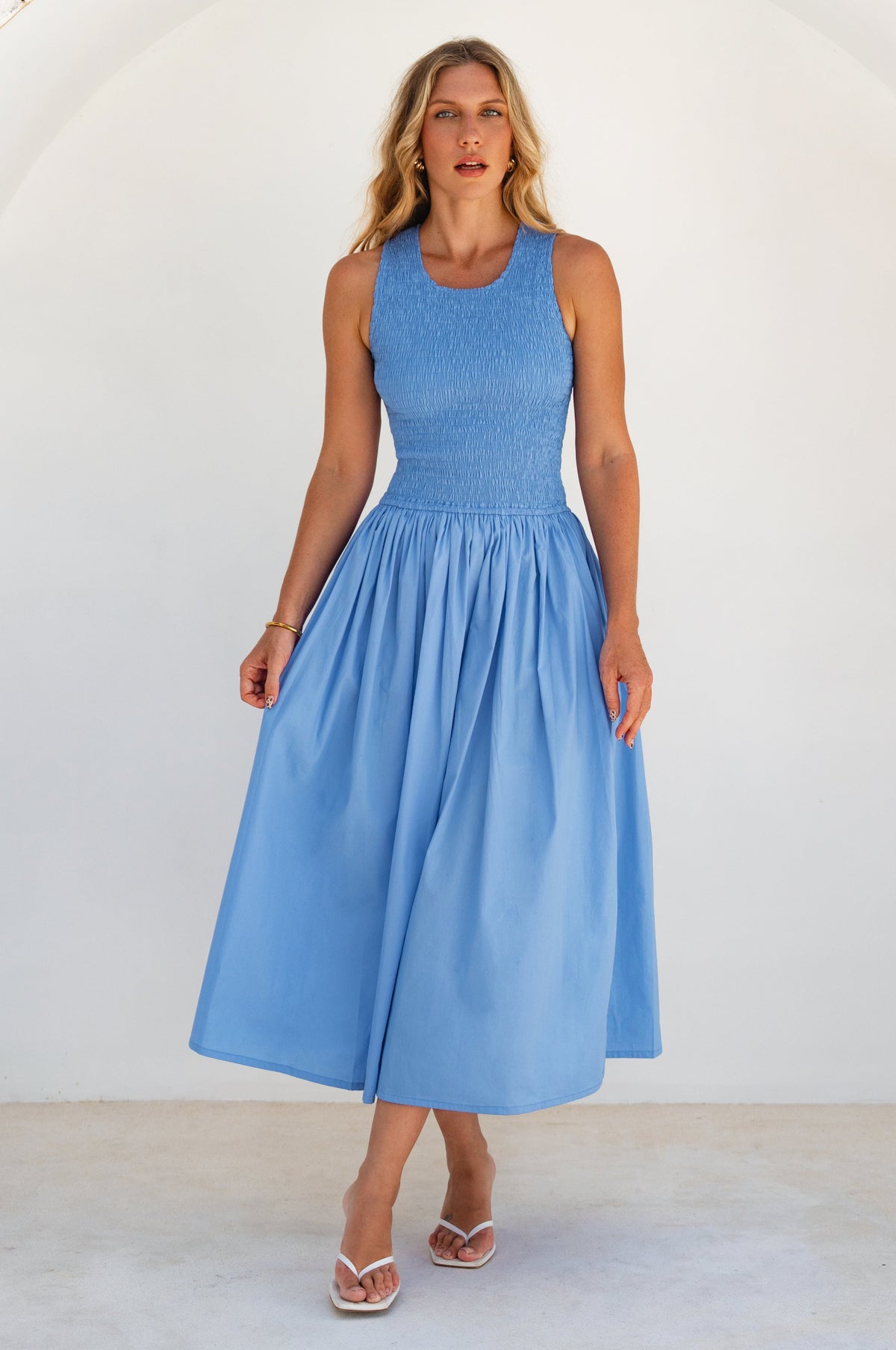 Lucciola Smocked Cotton Midi Dress-7