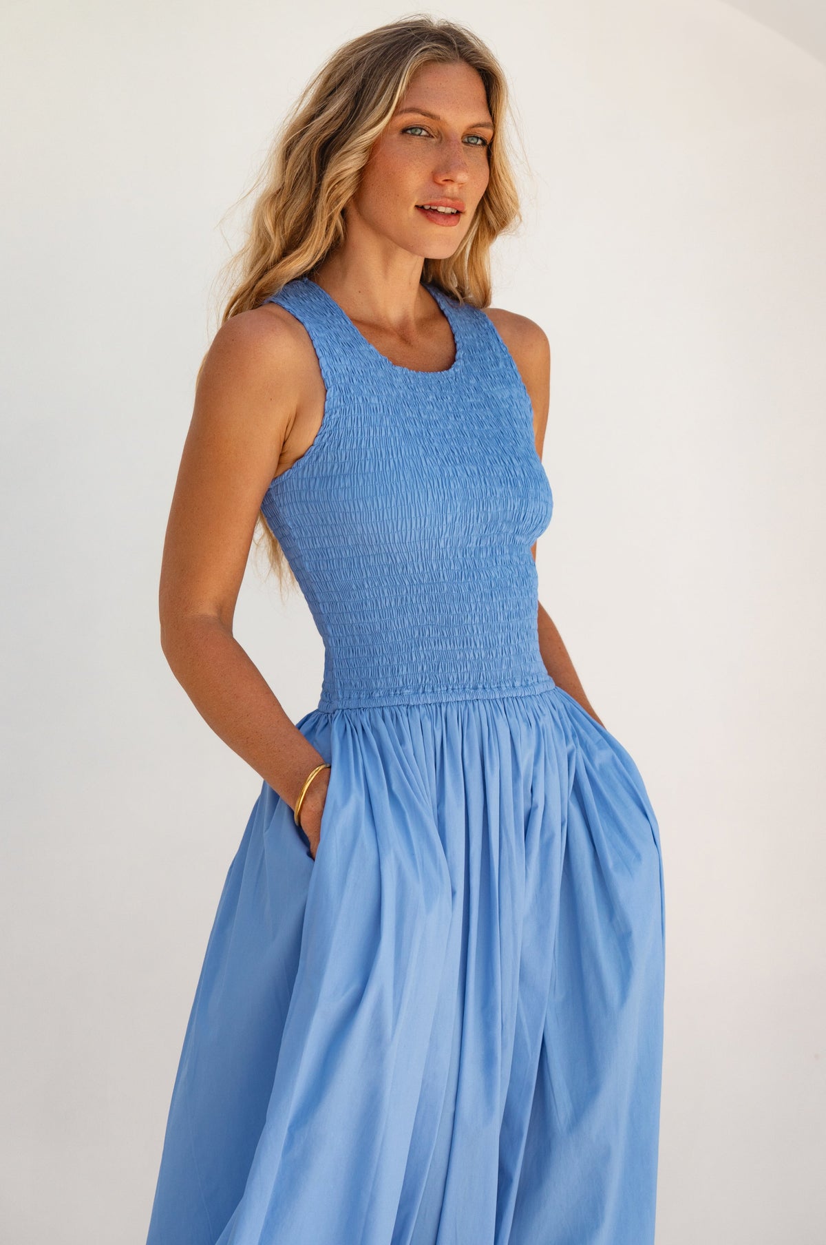 Lucciola Smocked Cotton Midi Dress-3