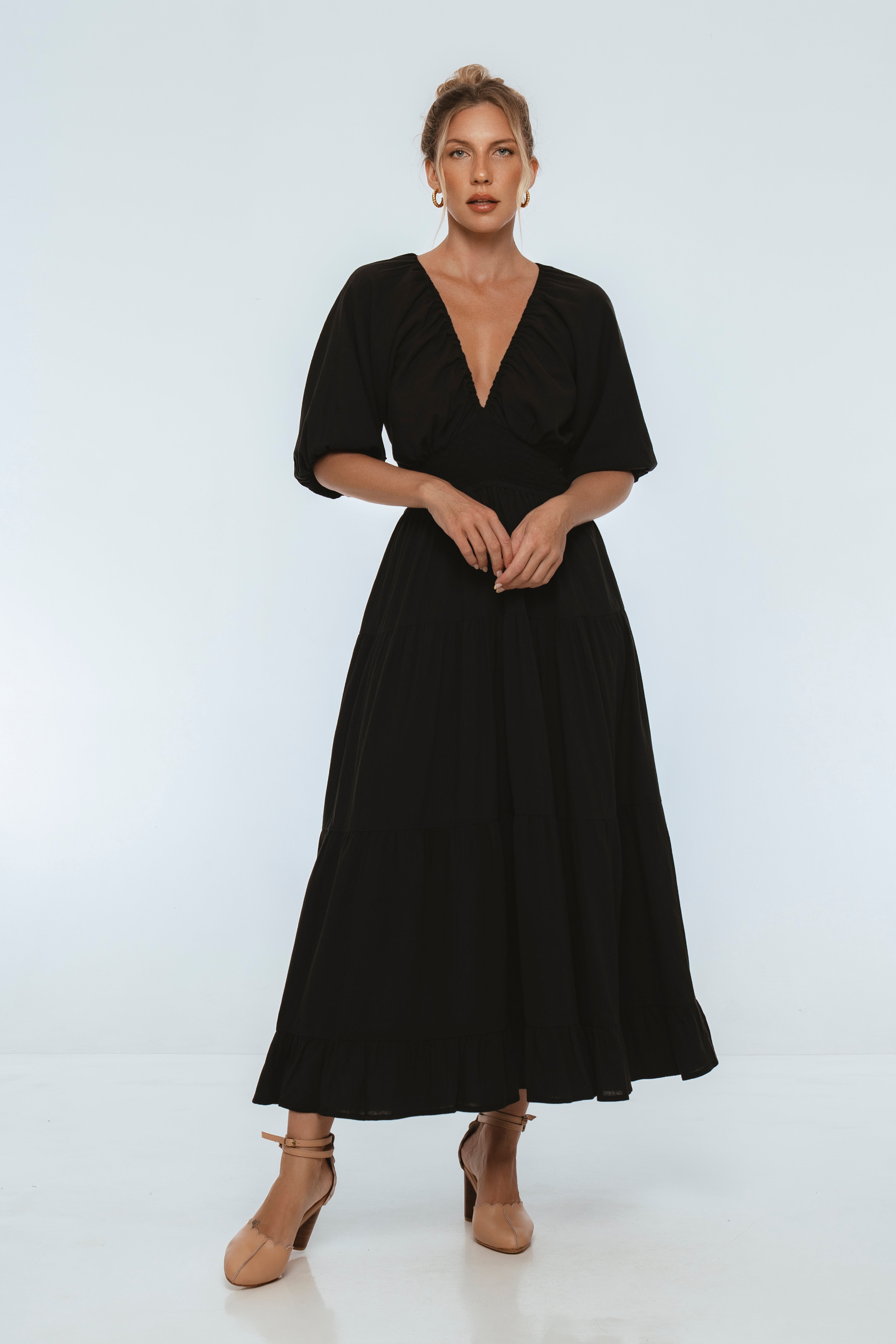 Lucienne Smocked Linen Maxi Dress-3