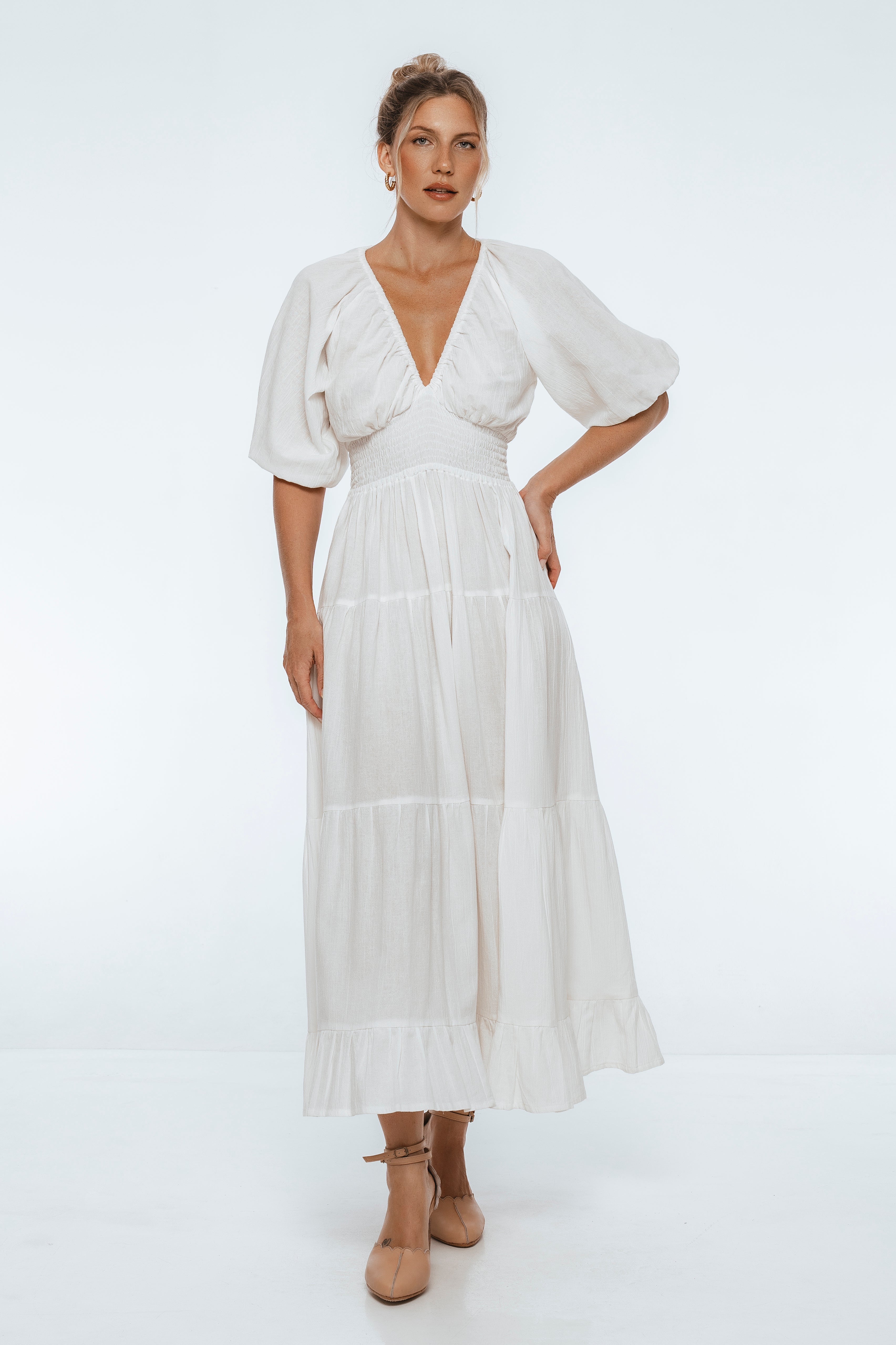 Lucienne Smocked Linen Maxi Dress-5