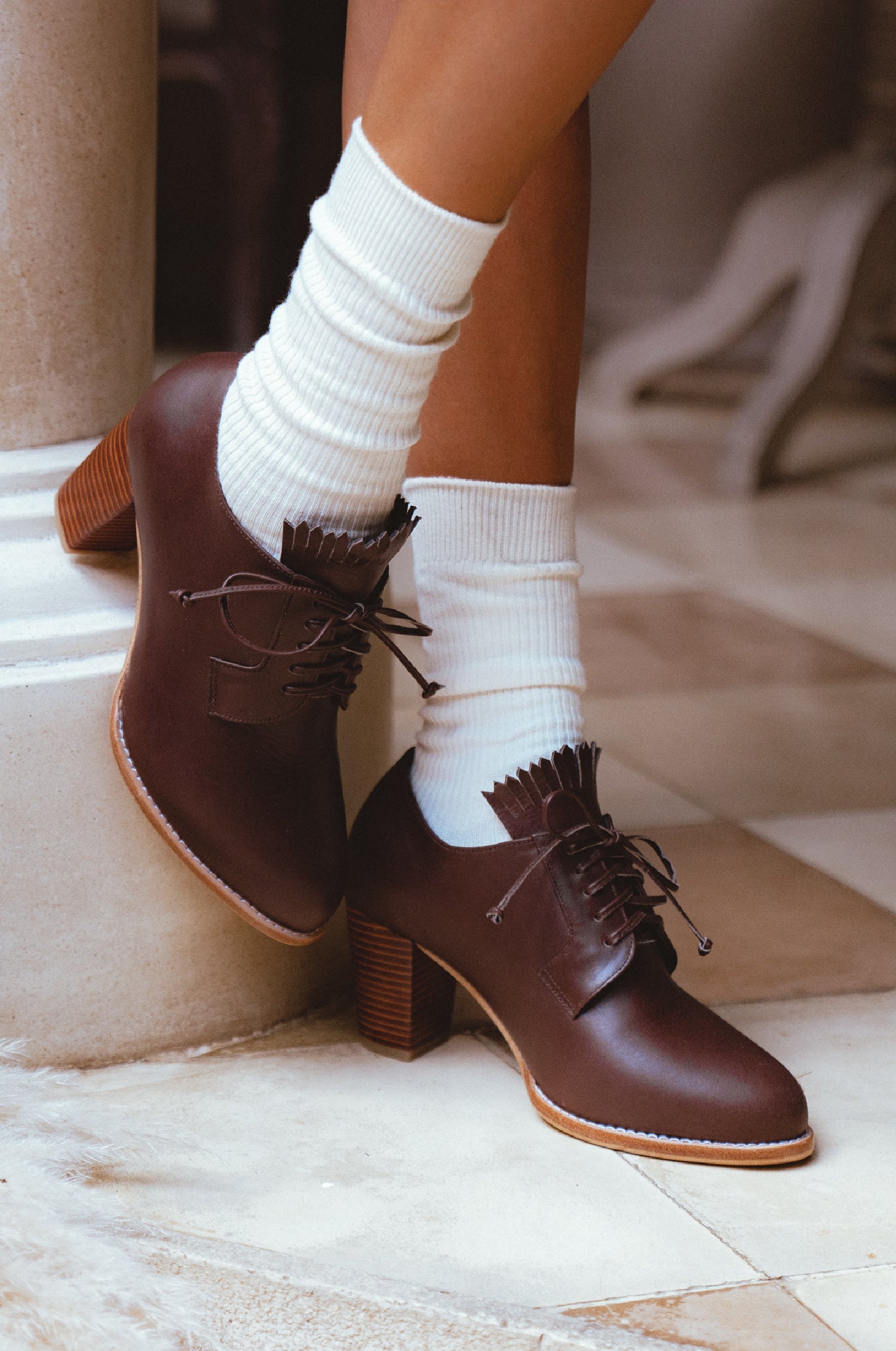 Lyon Lace-Up Leather Oxford Heels-0