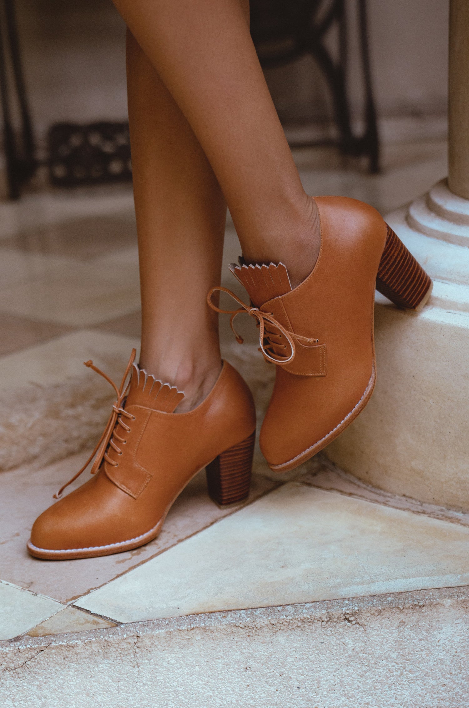 Lyon Lace-Up Leather Oxford Heels-0