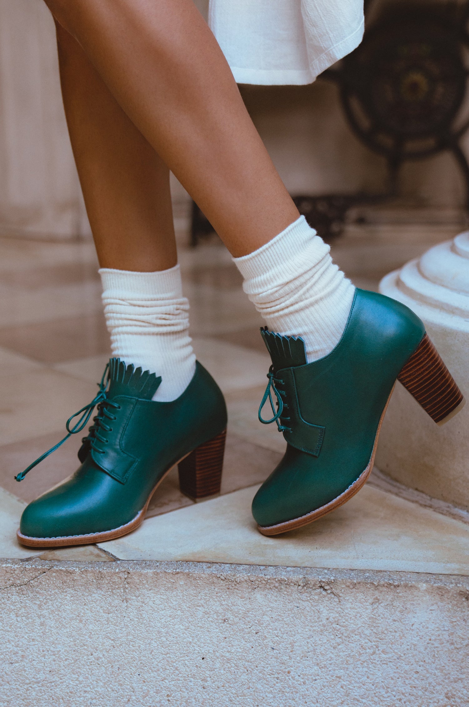 Lyon Lace-Up Leather Oxford Heels-0