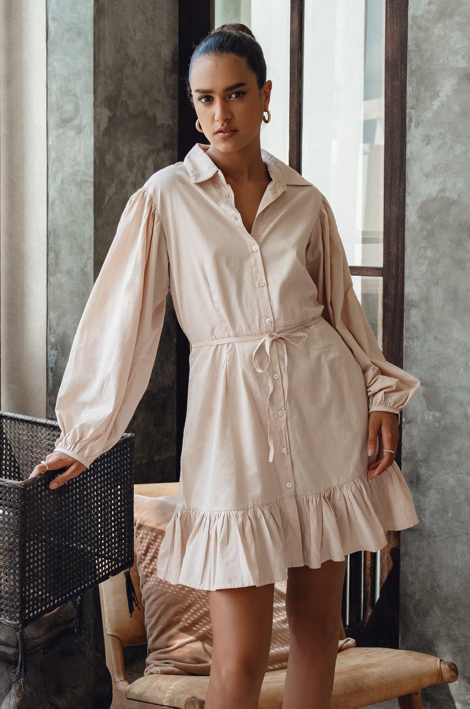 Malina Button Down Cotton Mini Dress (Sale)-0
