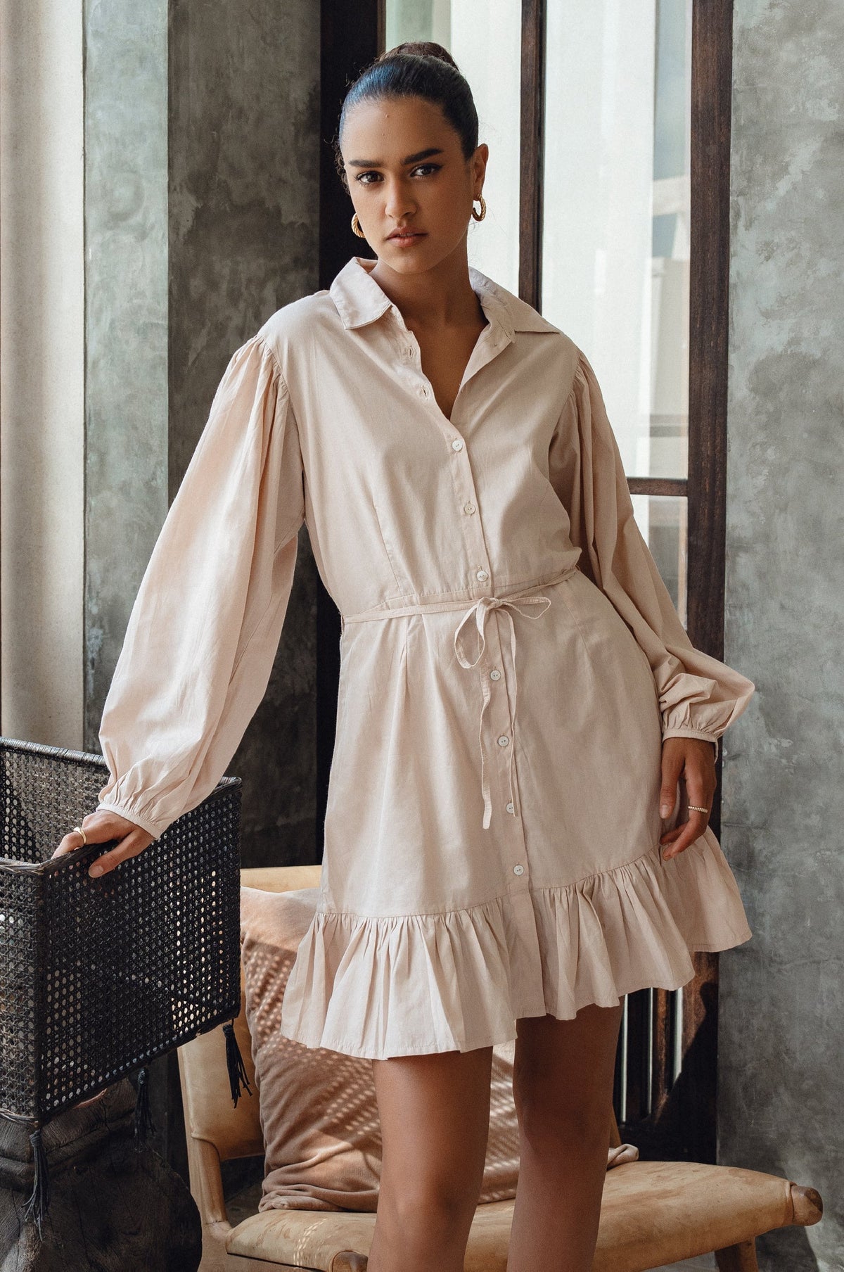 Malina Button Down Cotton Mini Dress (Sale)-5