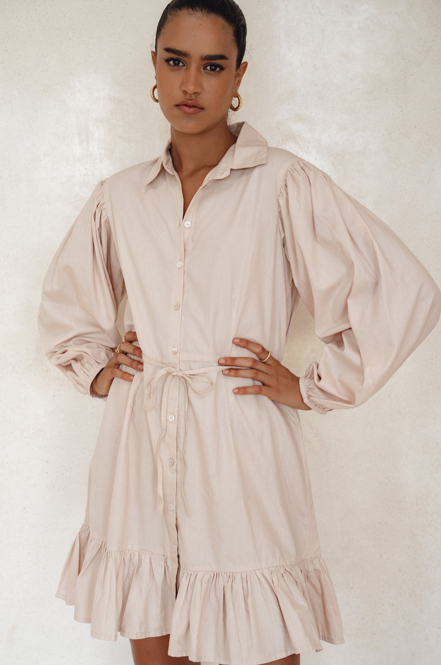 Malina Button Down Cotton Mini Dress (Sale)-1
