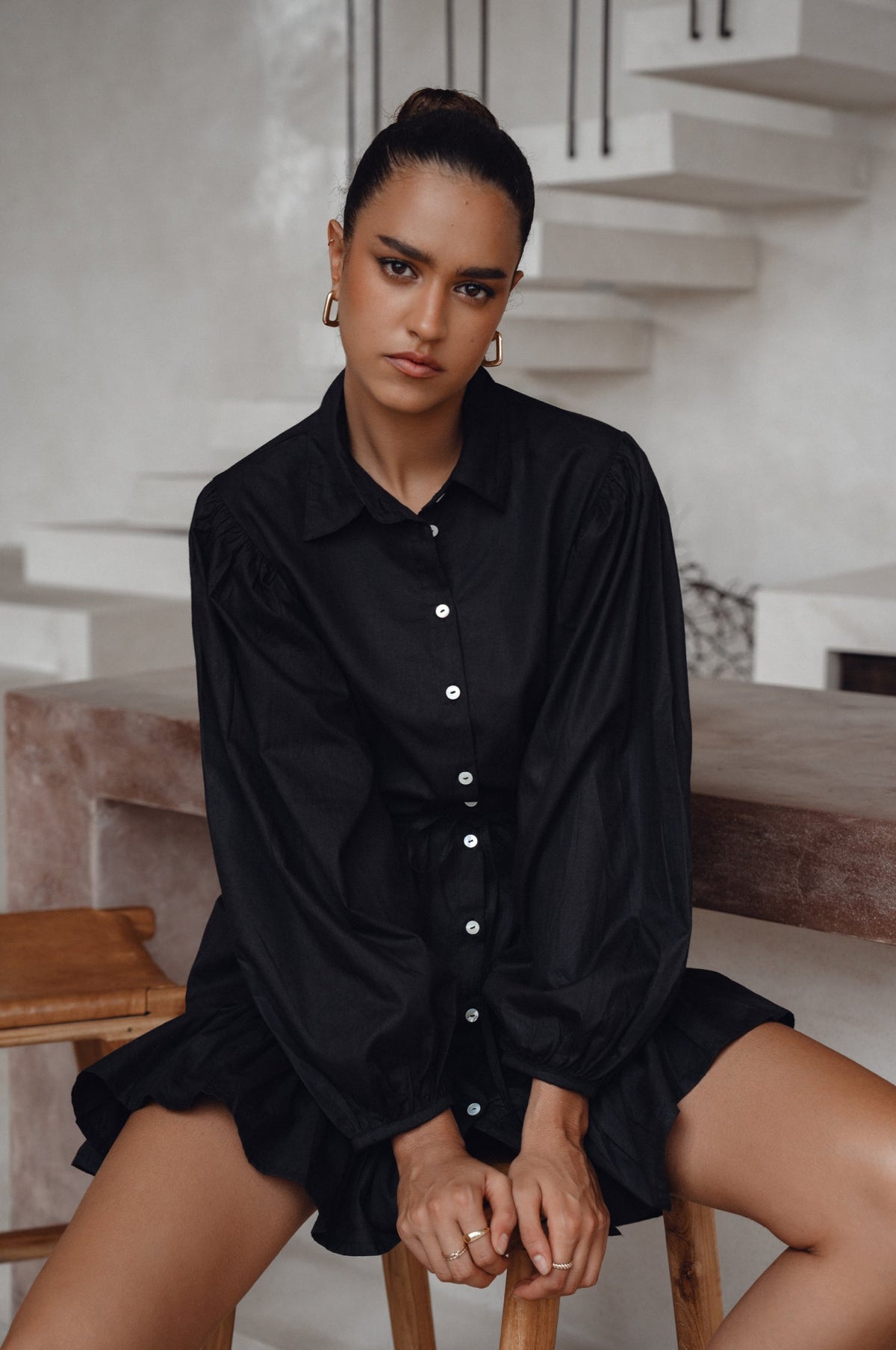 Malina Button Down Cotton Mini Dress (Sale)-2