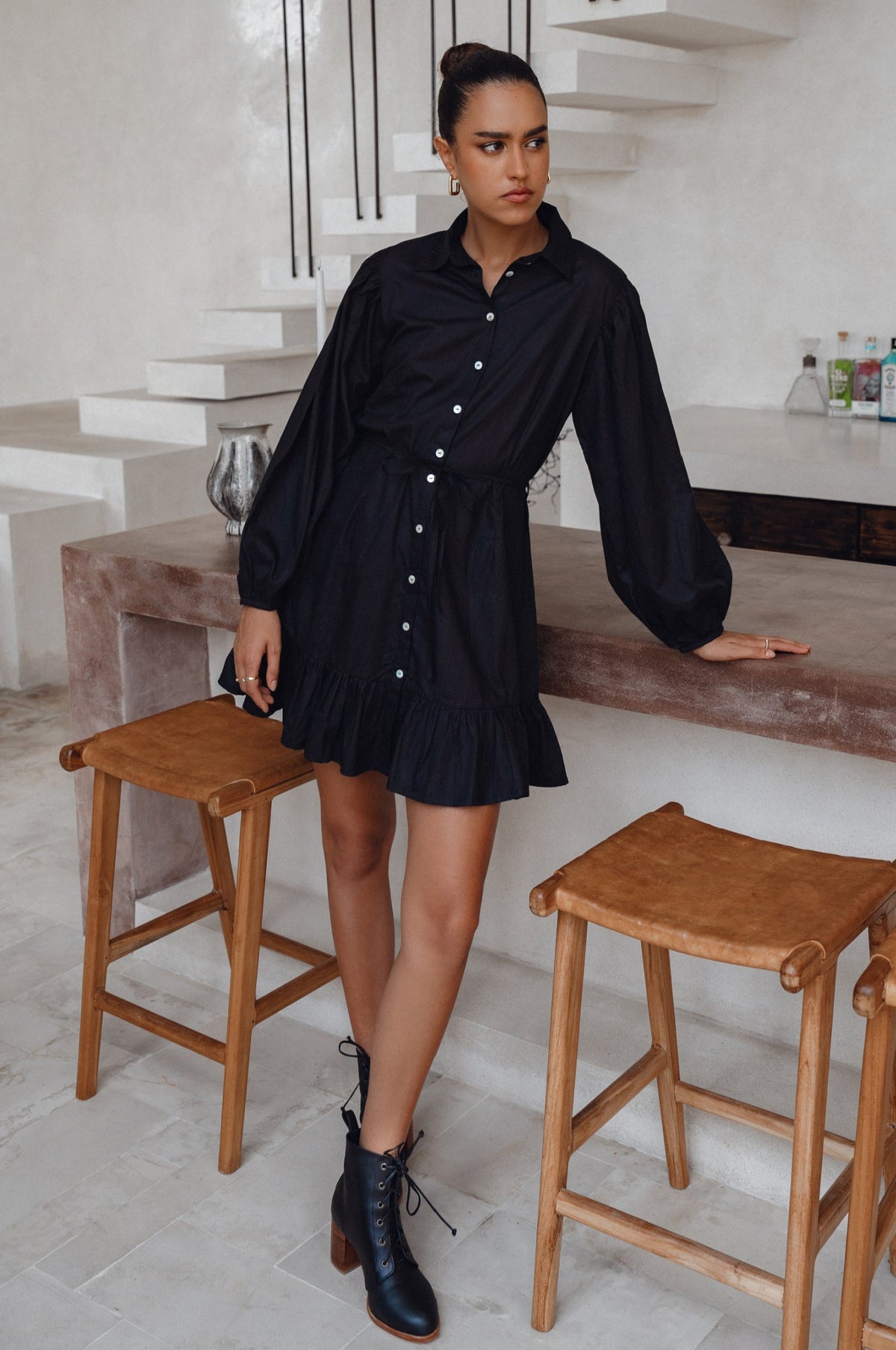Malina Button Down Cotton Mini Dress (Sale)-0