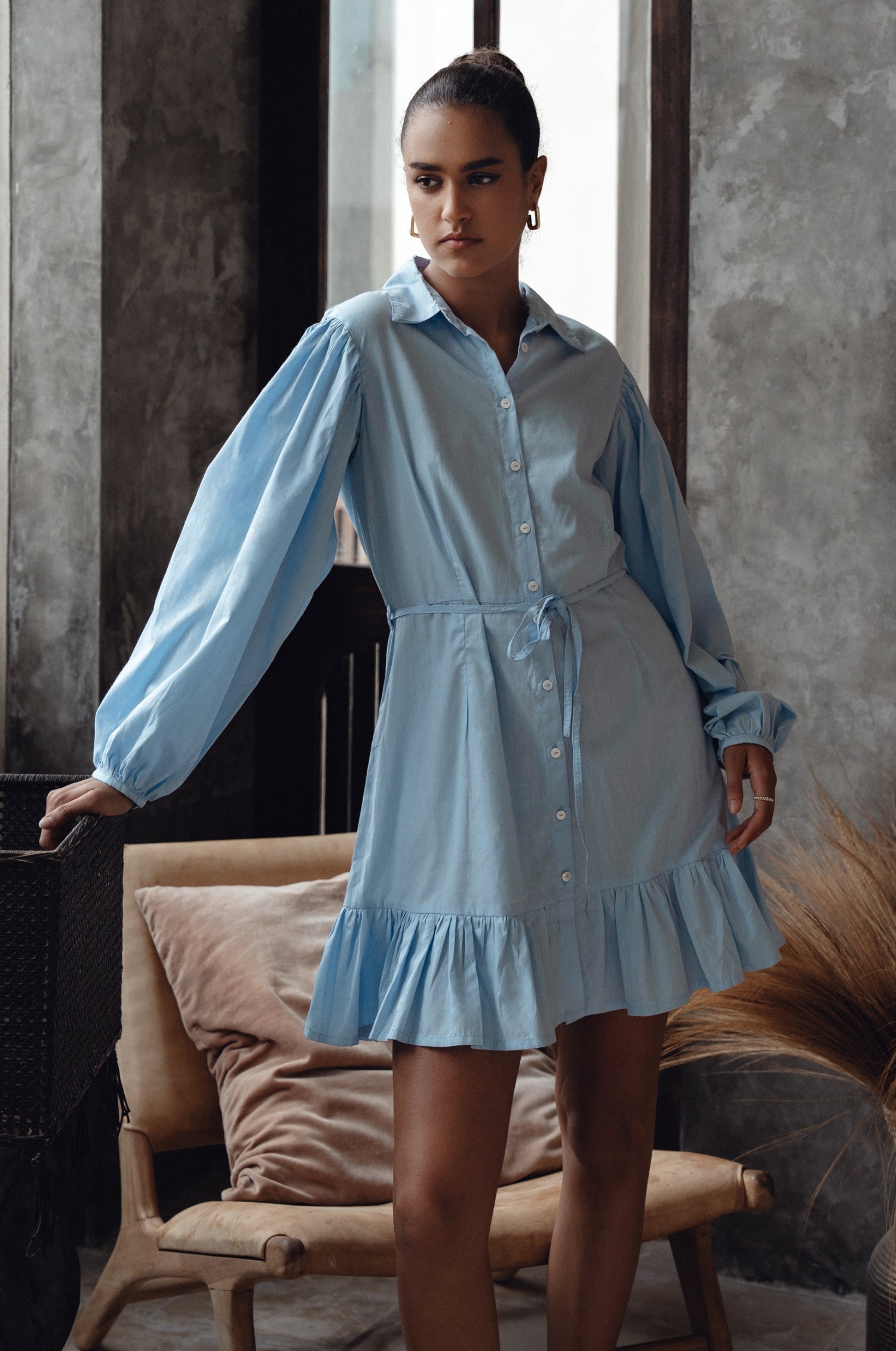 Malina Button Down Cotton Mini Dress (Sale)-7