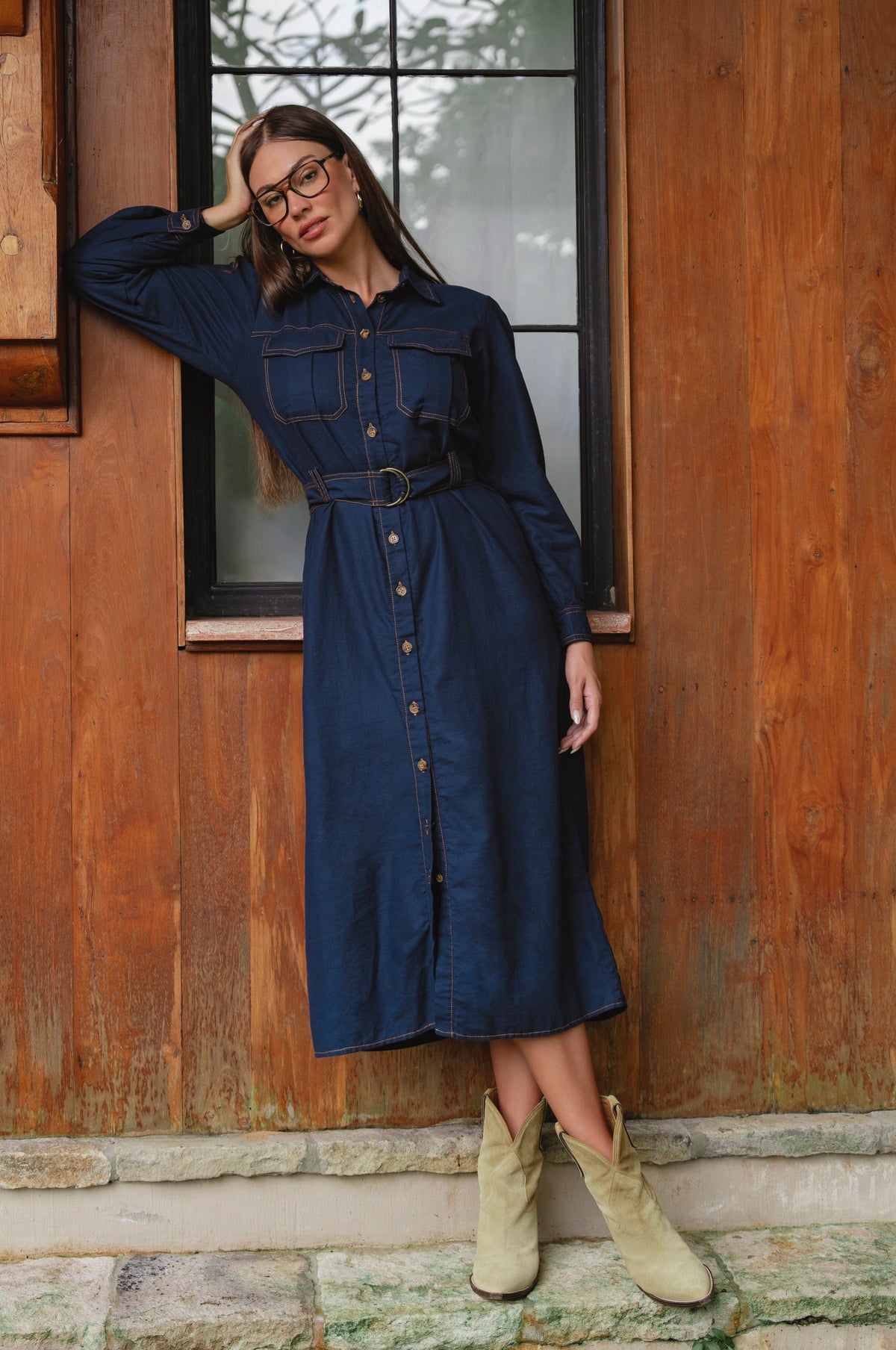 Marcelle Belted Linen Shirt Dress-5