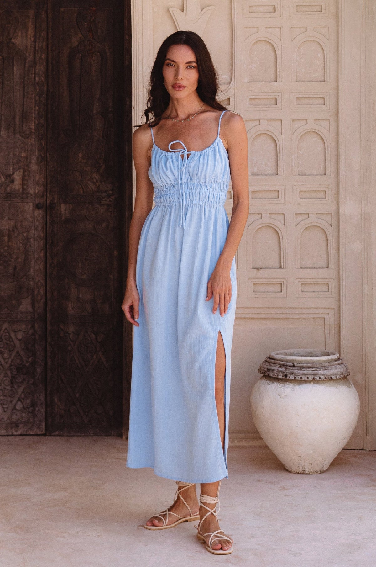 Eleanore Handcrafted Linen Midi Summer Dress-0