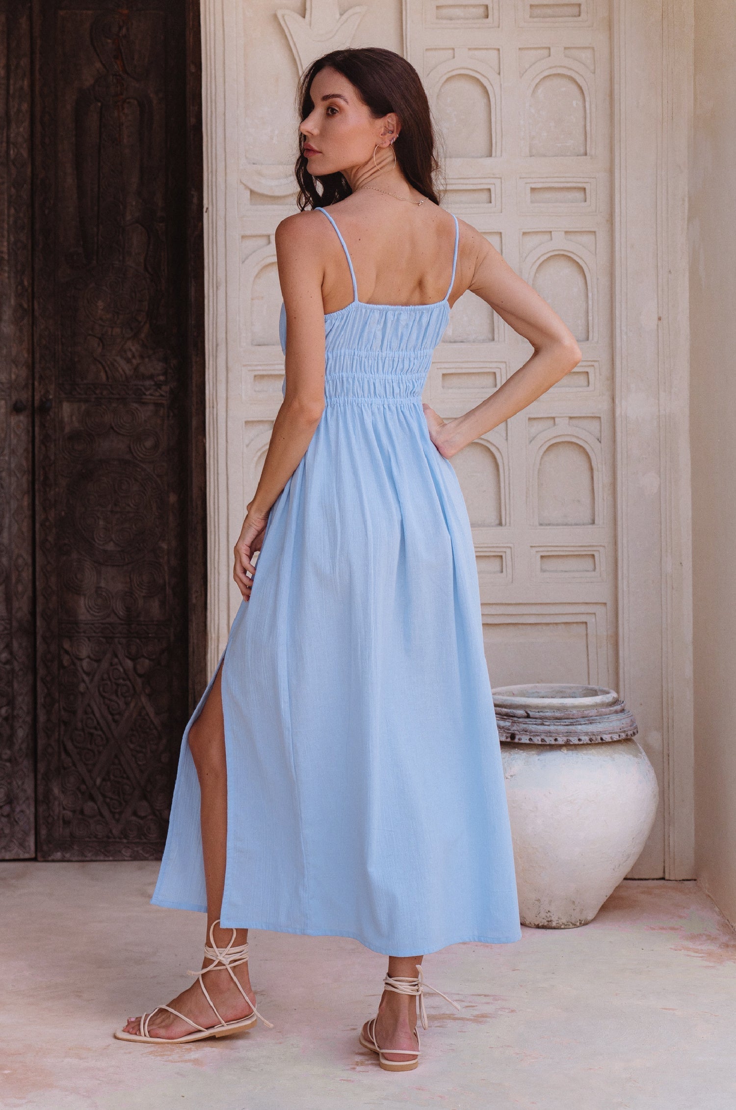 Eleanore Handcrafted Linen Midi Summer Dress-3