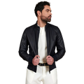 Men’s Blue Leather Bomber Jacket-0