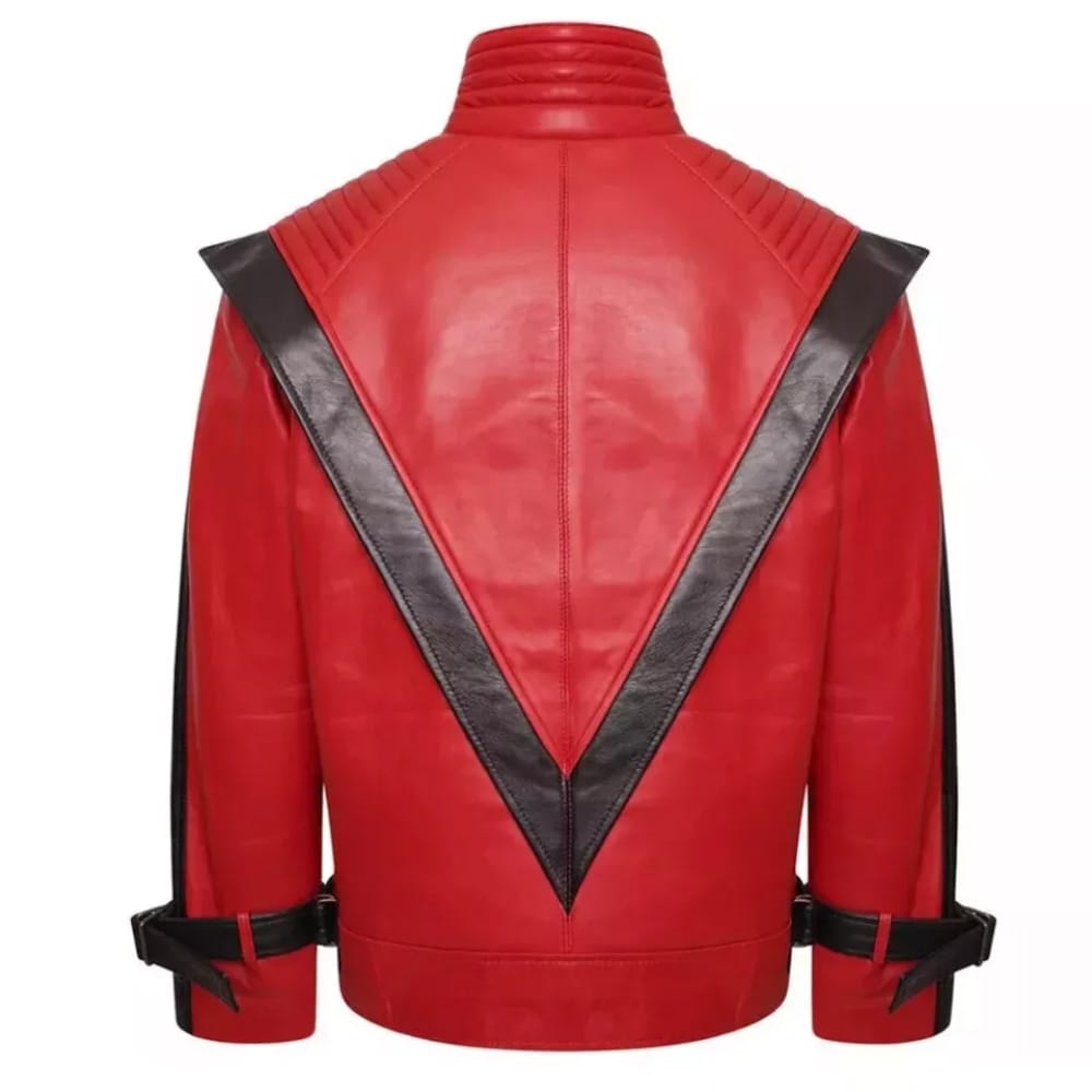 Michael Jackson Men Red Leather Jacket-1
