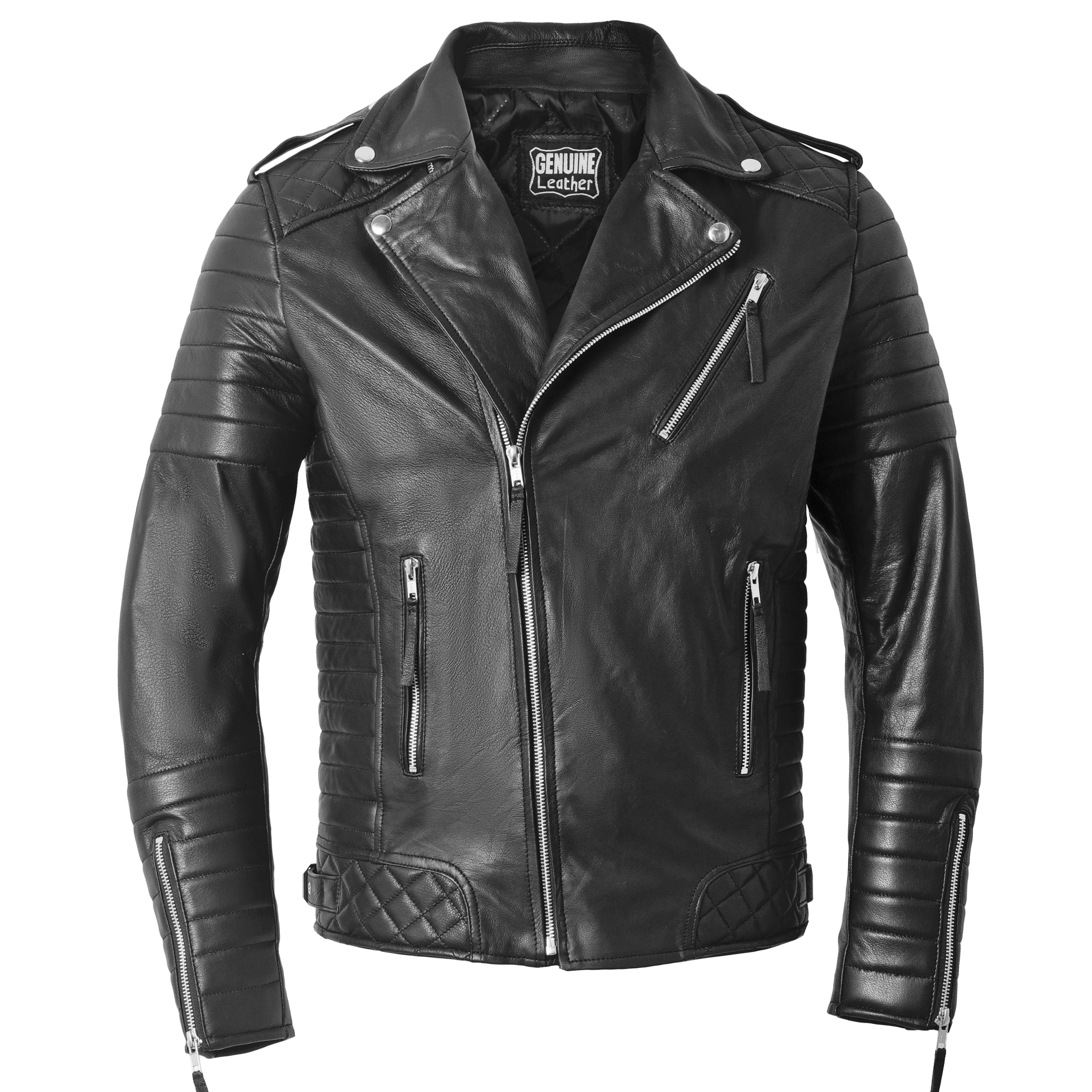 Men’s Black Sheepskin Leather Biker Jack-0