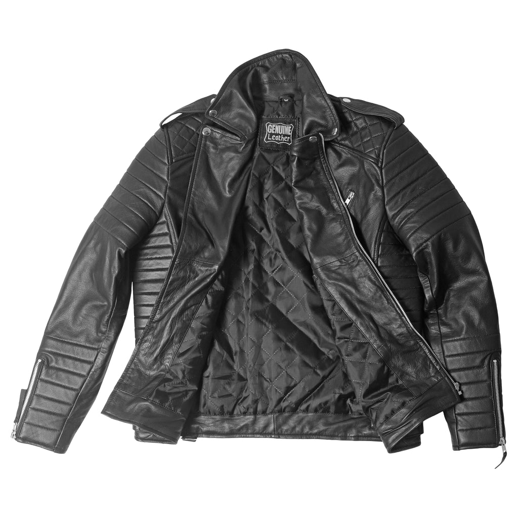 Men’s Black Sheepskin Leather Biker Jack-4