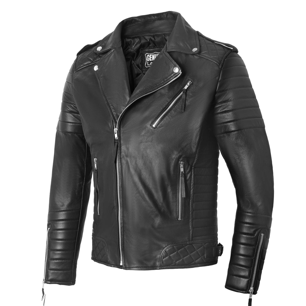 Men’s Black Sheepskin Leather Biker Jack-1