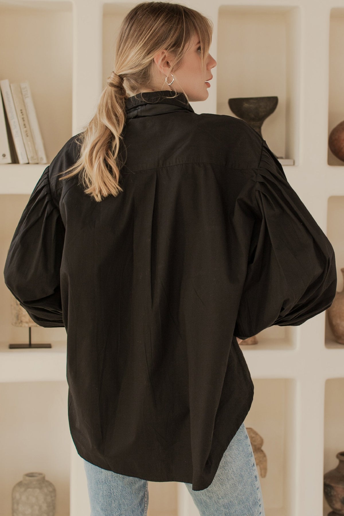 Merci Balloon Sleeve Oversized Shirt (Sale)-3
