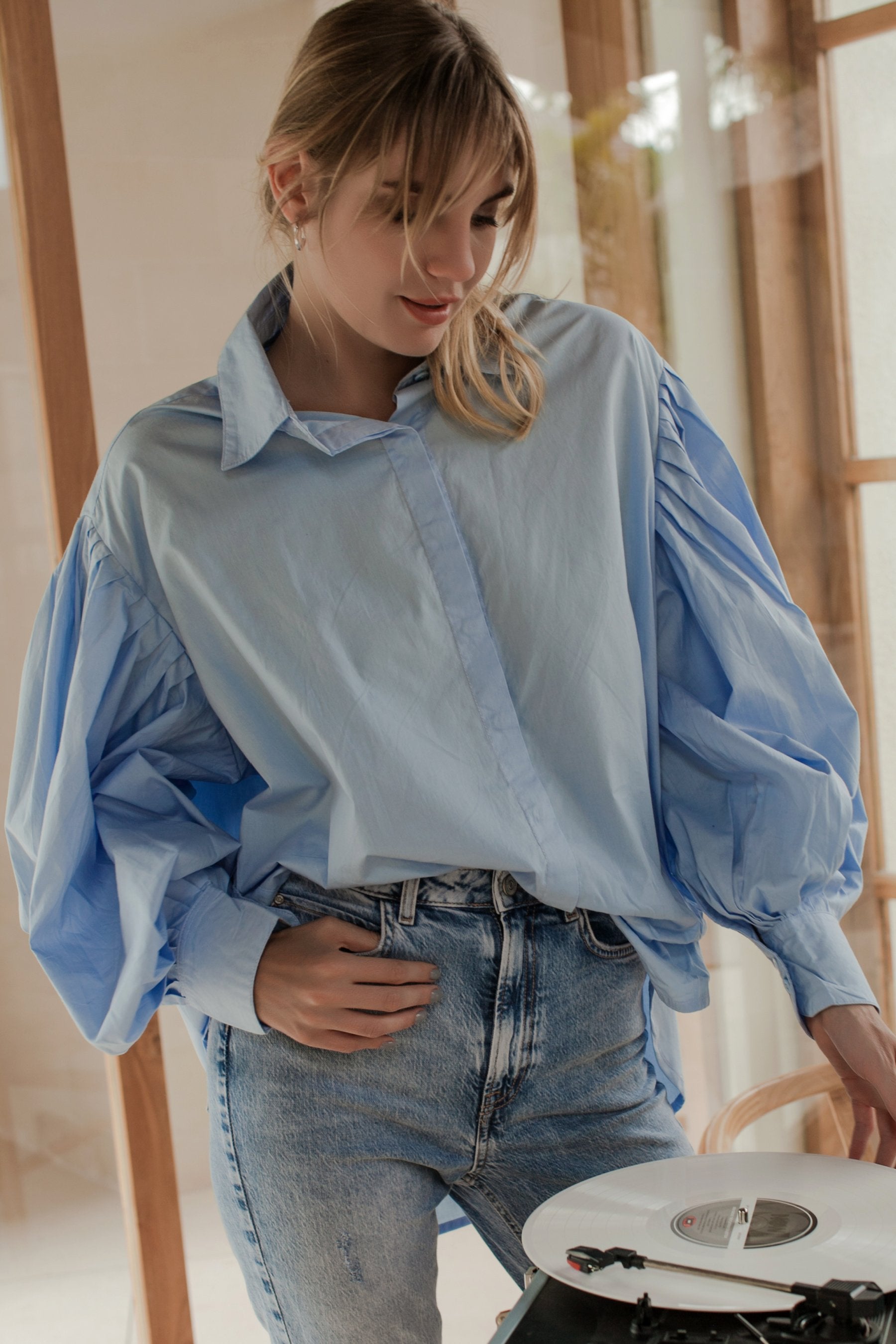 Merci Balloon Sleeve Oversized Shirt (Sale)-2