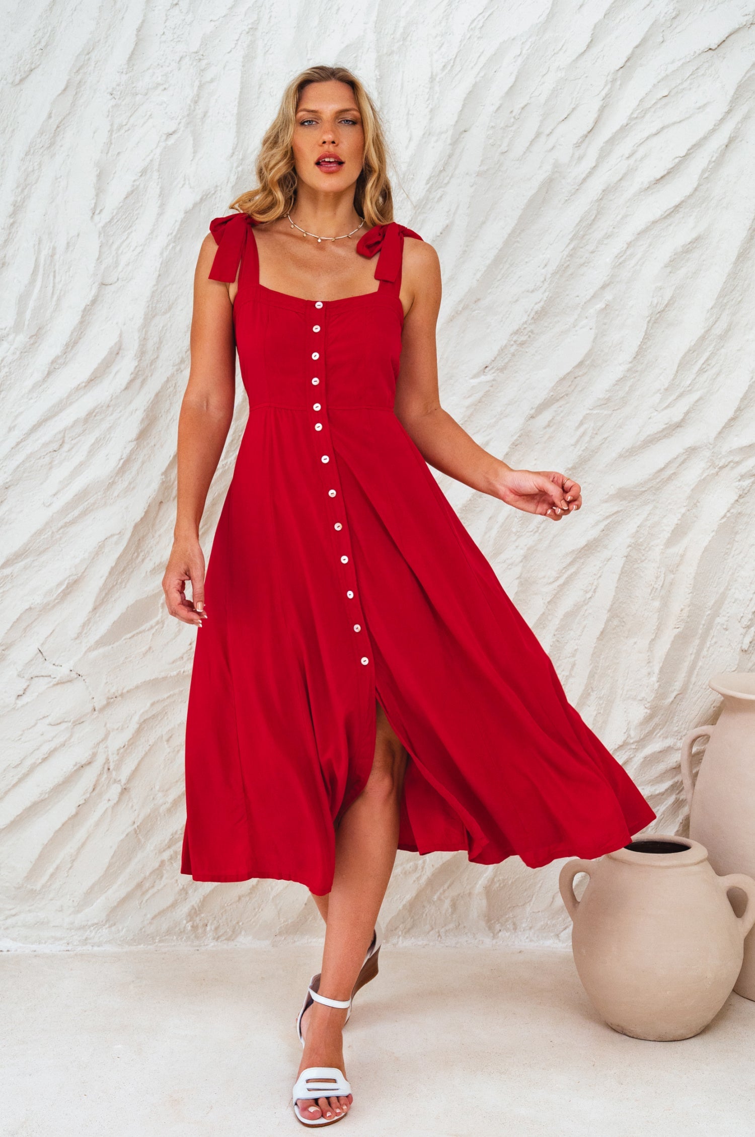 Mia Vita Button Down Dress With Ties-6