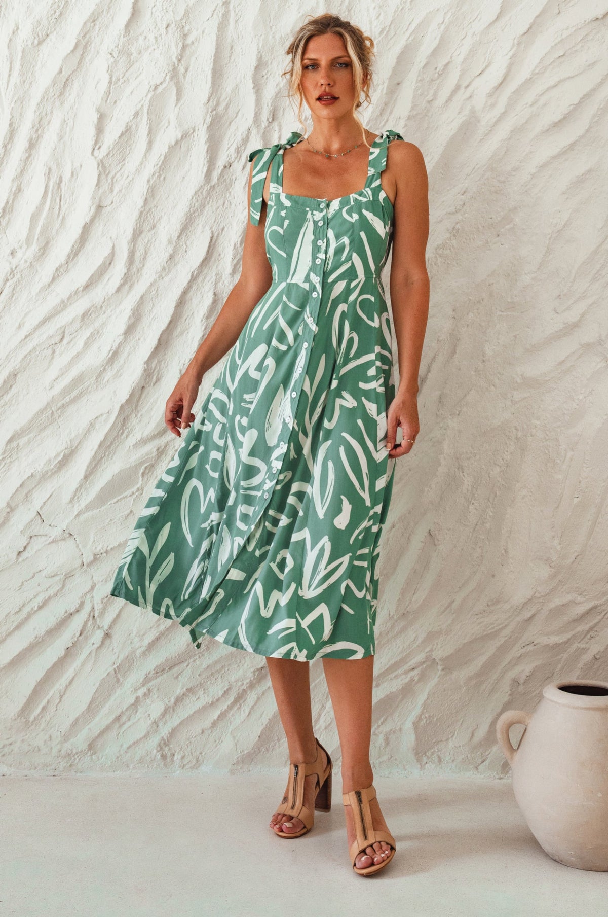Mia Vita Button Down Dress With Ties-5