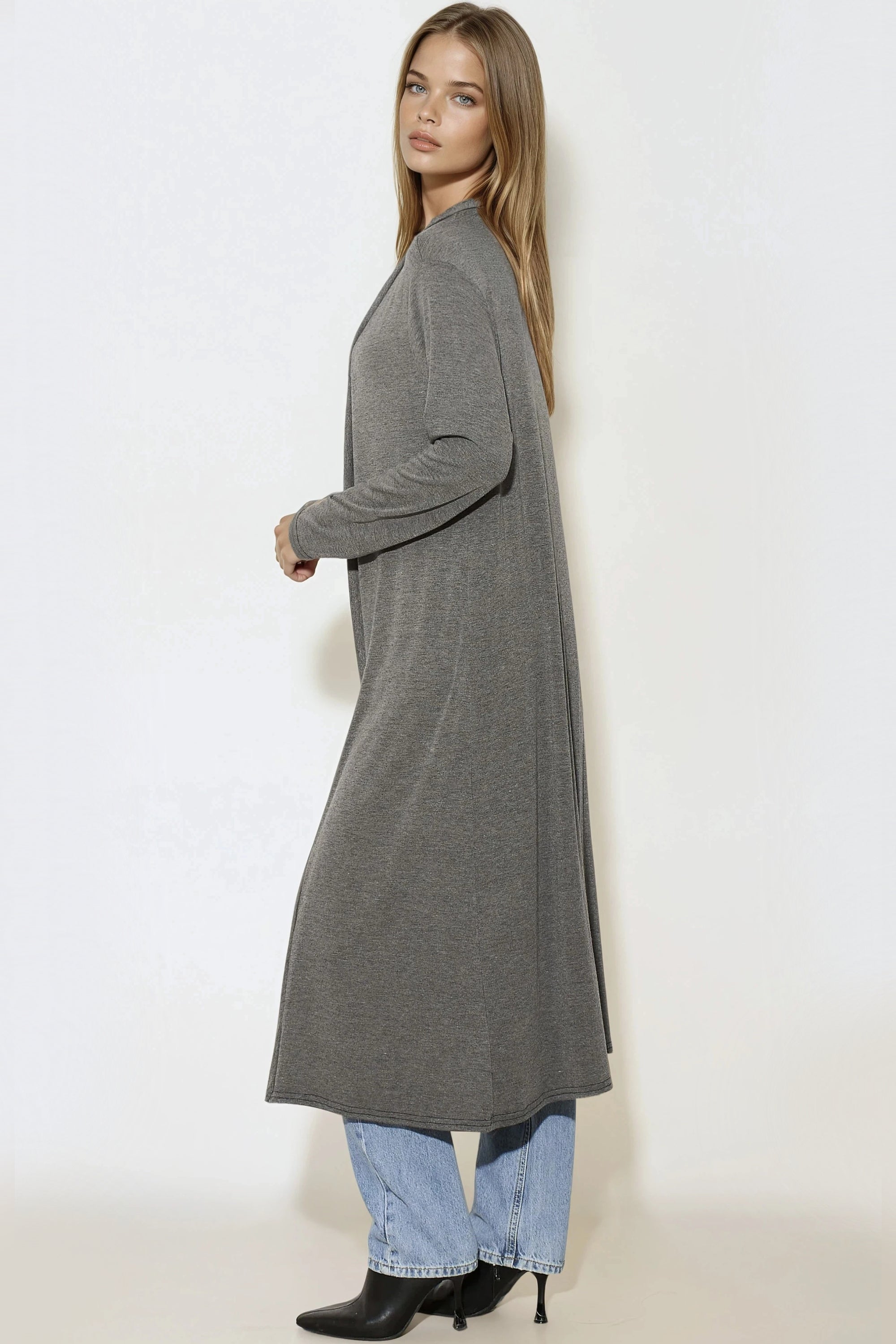 Charcoal Jersey Longline Cardigan-1