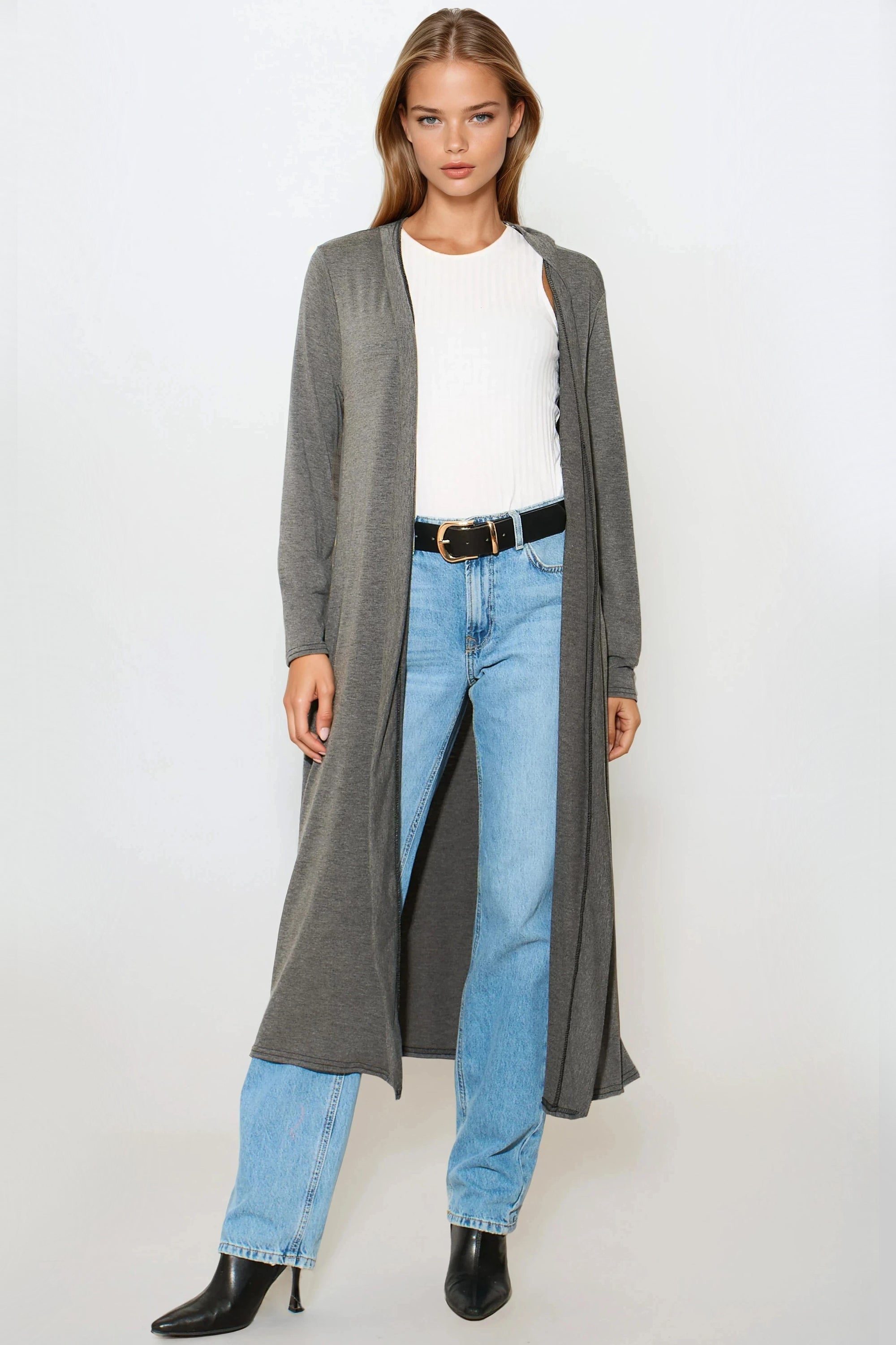 Charcoal Jersey Longline Cardigan-0