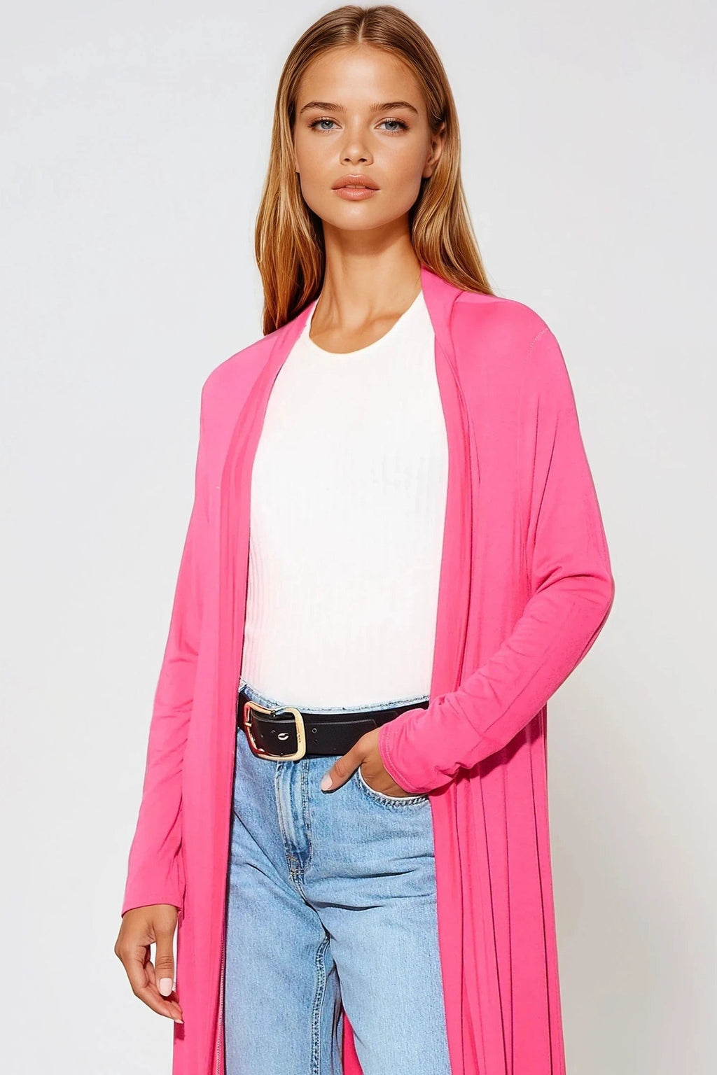Fuchsia Jersey Longline Cardigan-3