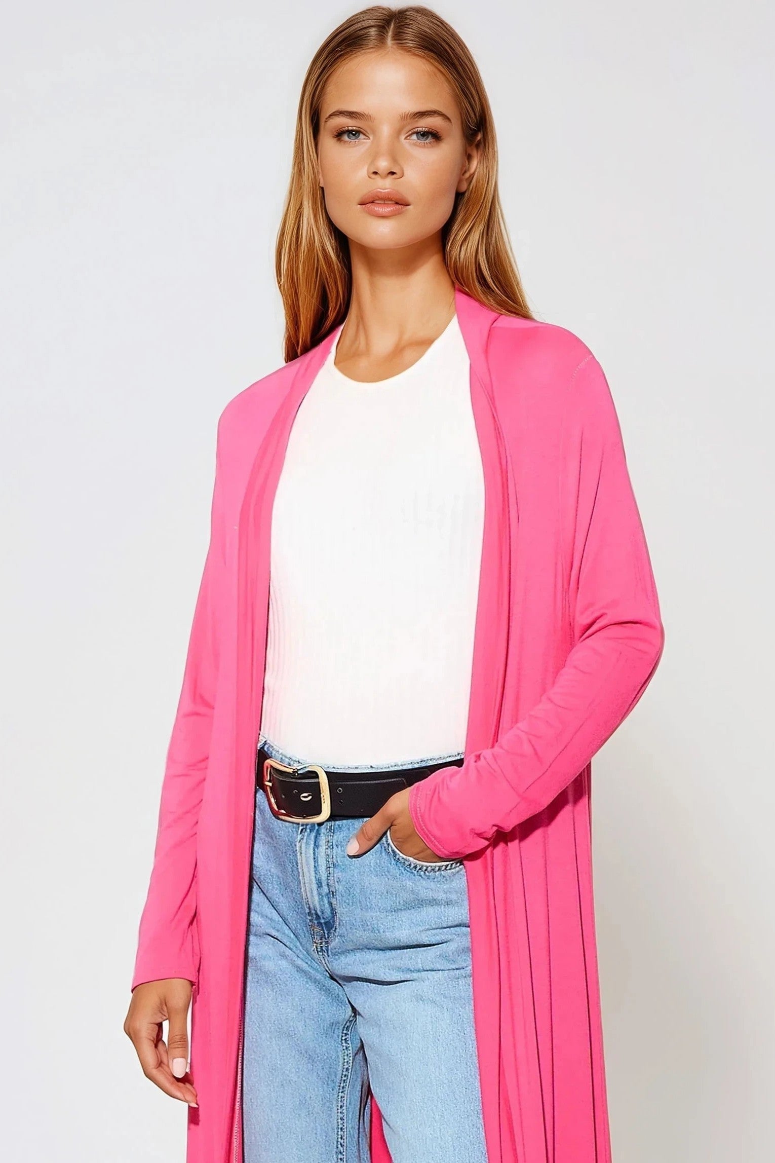 Fuchsia Jersey Longline Cardigan-3
