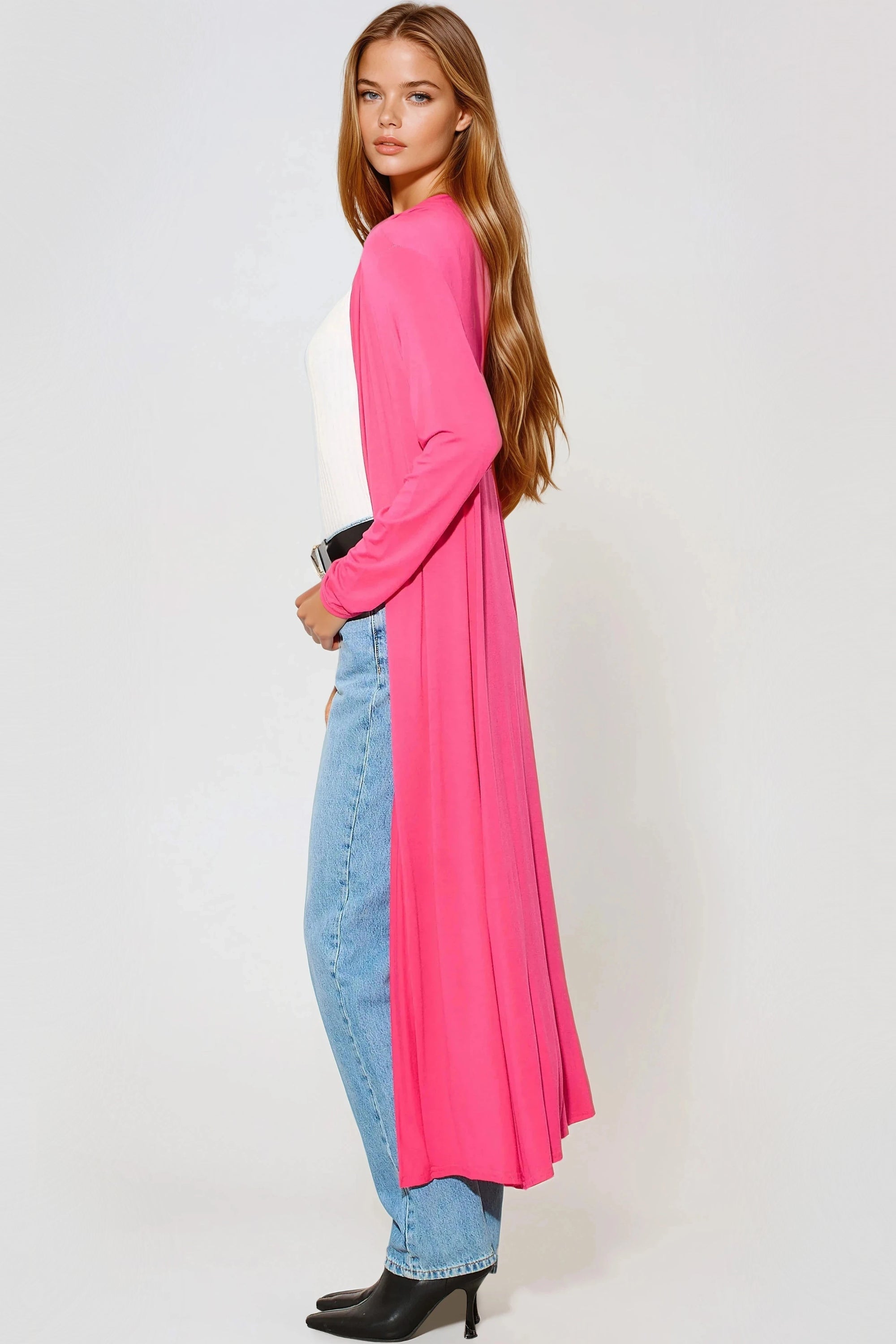 Fuchsia Jersey Longline Cardigan-1