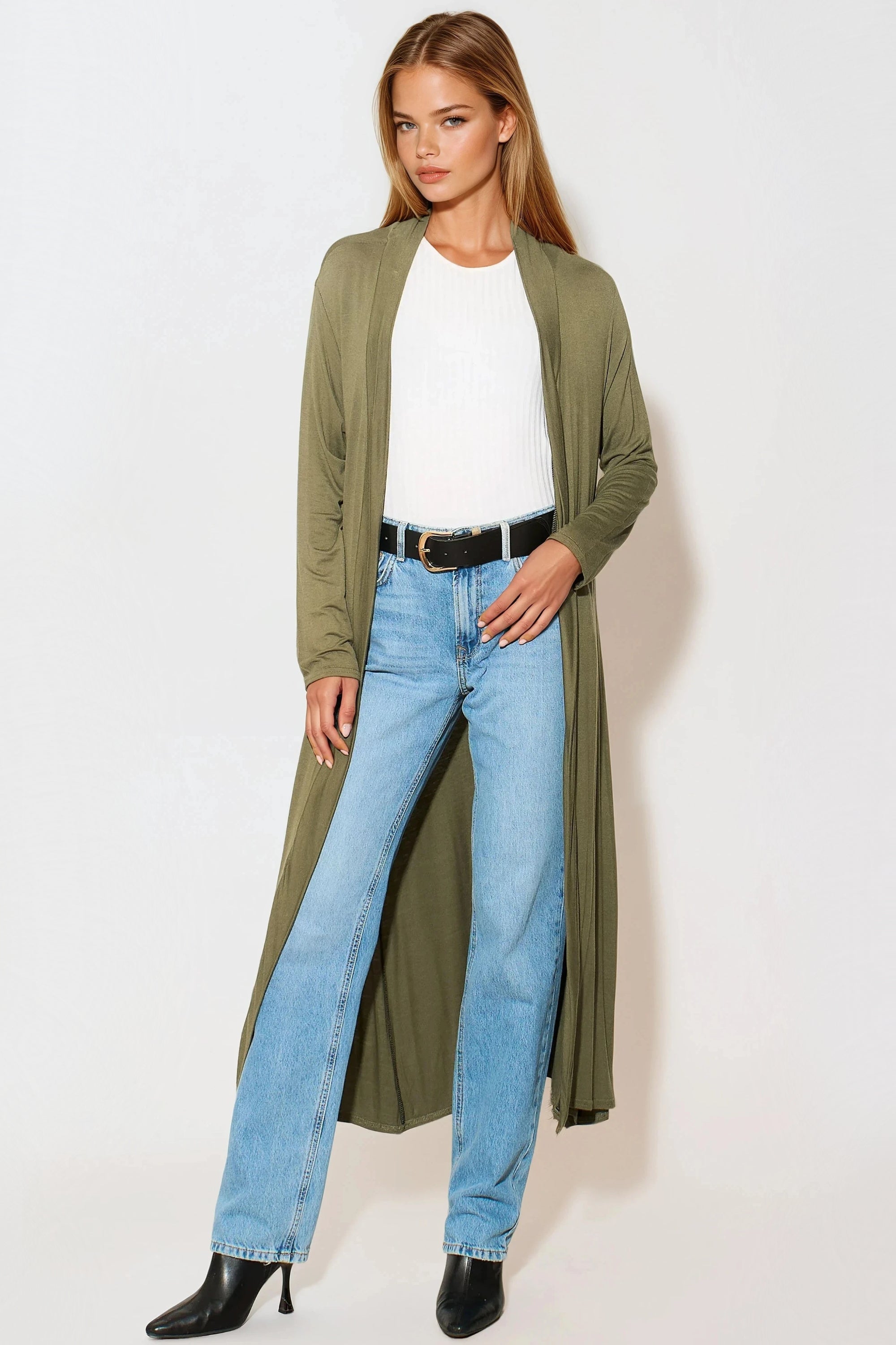 Khaki Jersey Longline Cardigan-0