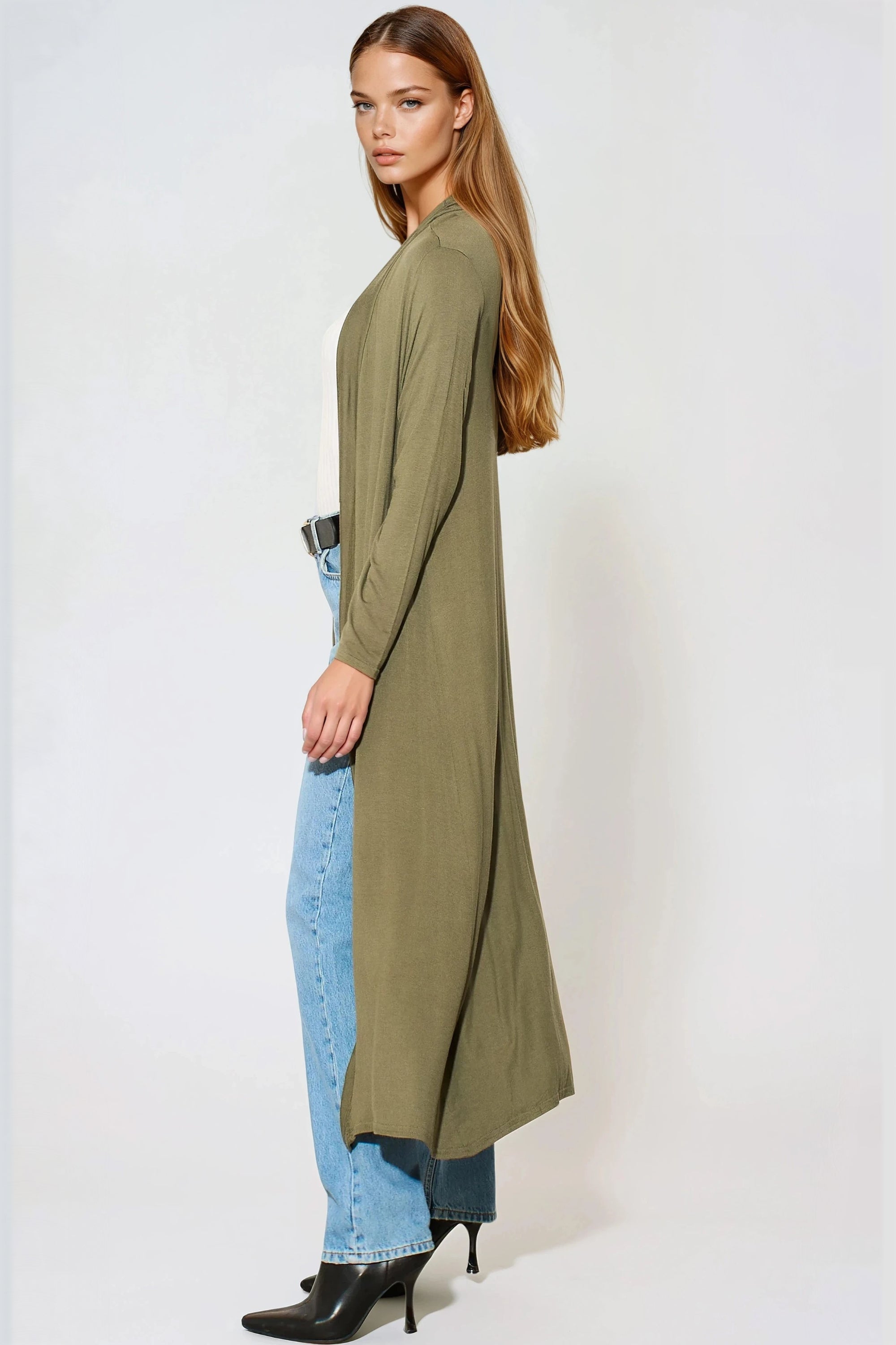 Khaki Jersey Longline Cardigan-1
