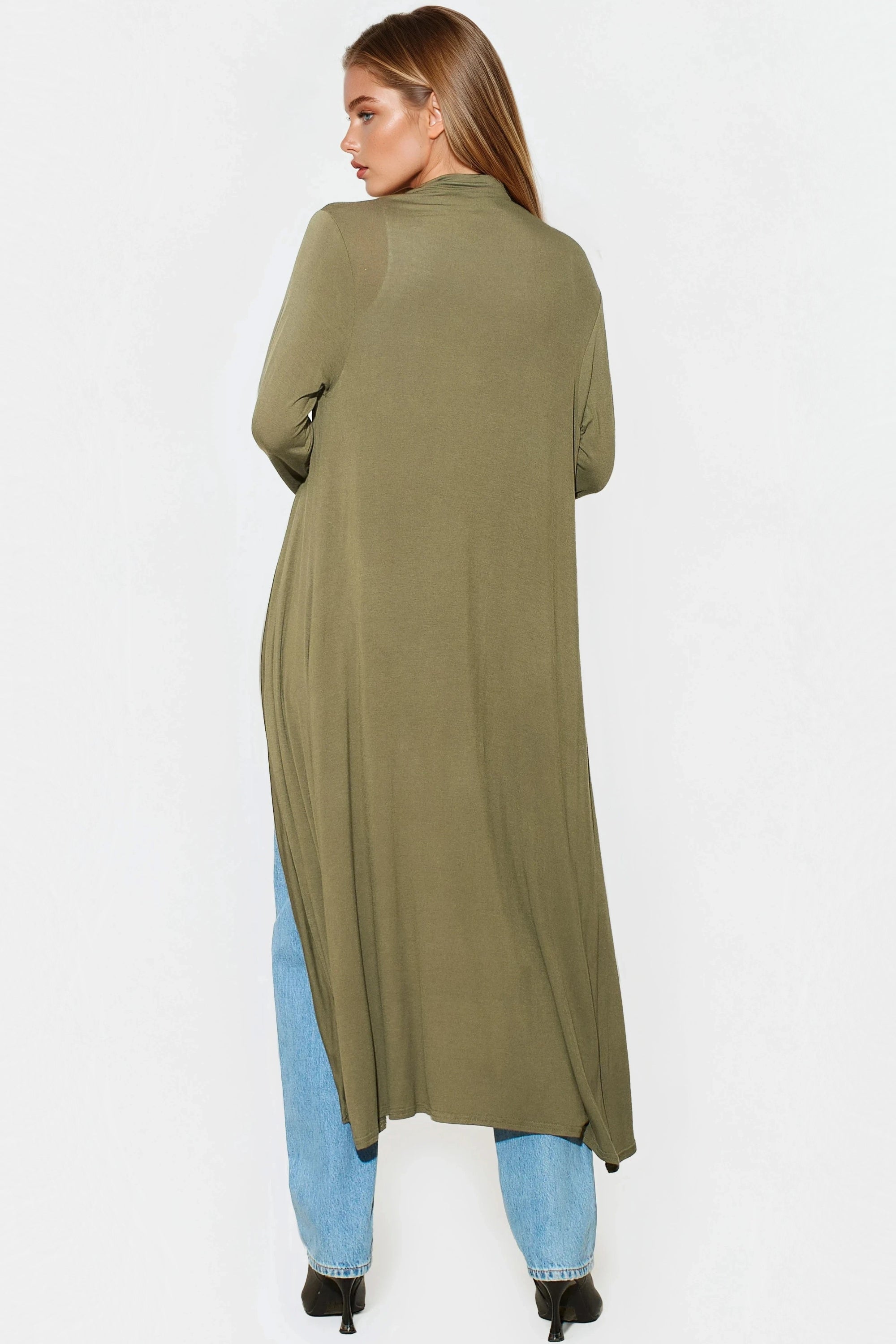 Khaki Jersey Longline Cardigan-2