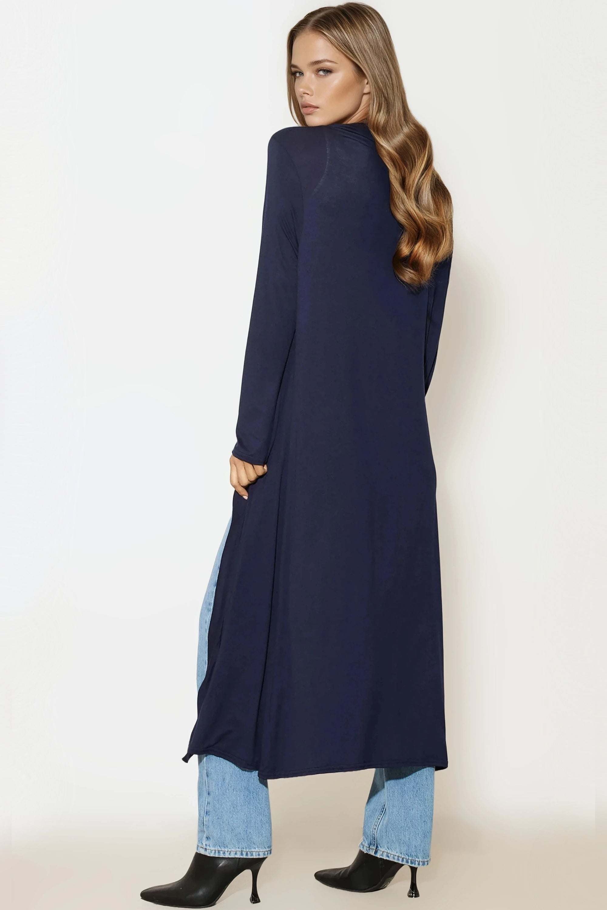 Navy Jersey Longline Cardigan-2