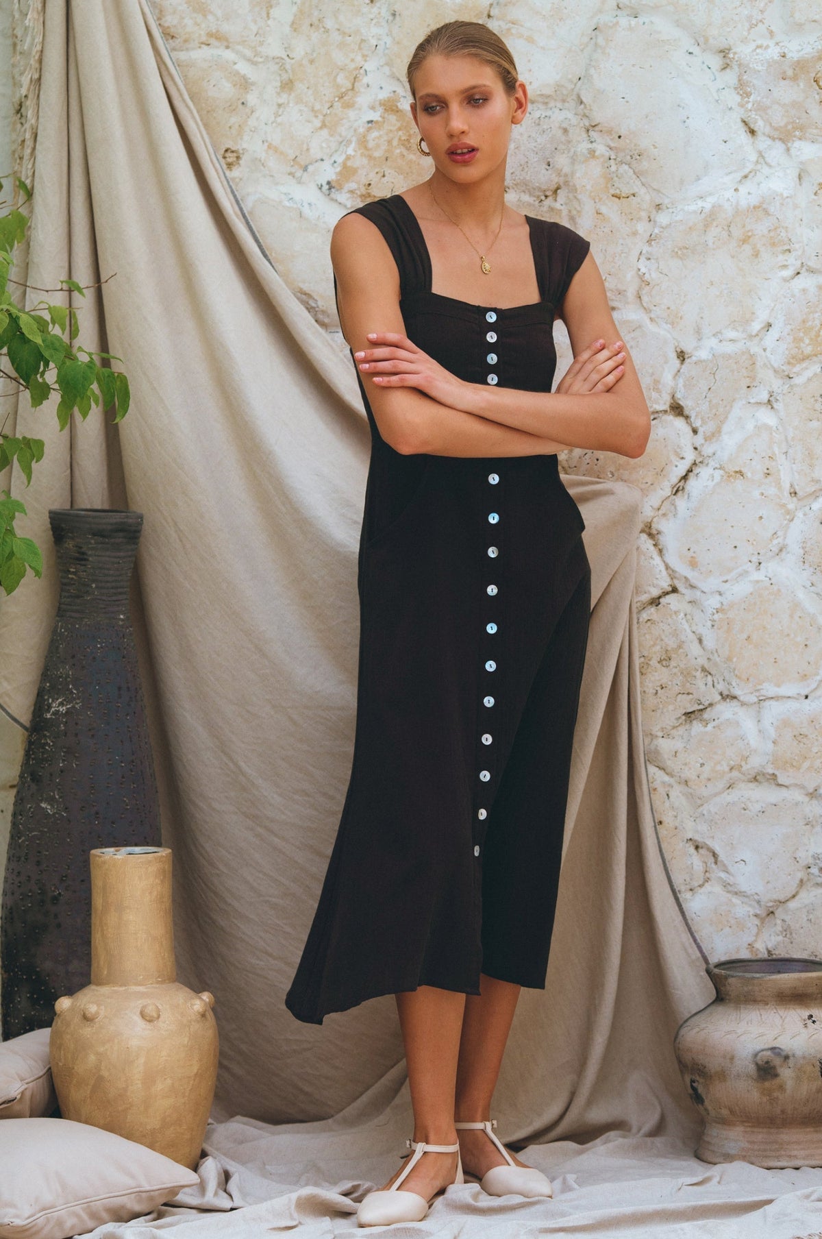 Mira Linen Midi Dress-2