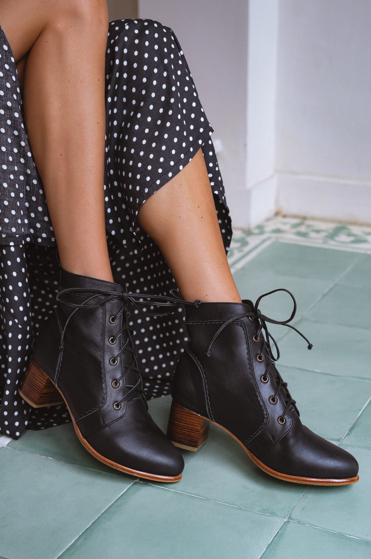 Mon Reve Lace-Up Leather Ankle Booties-0