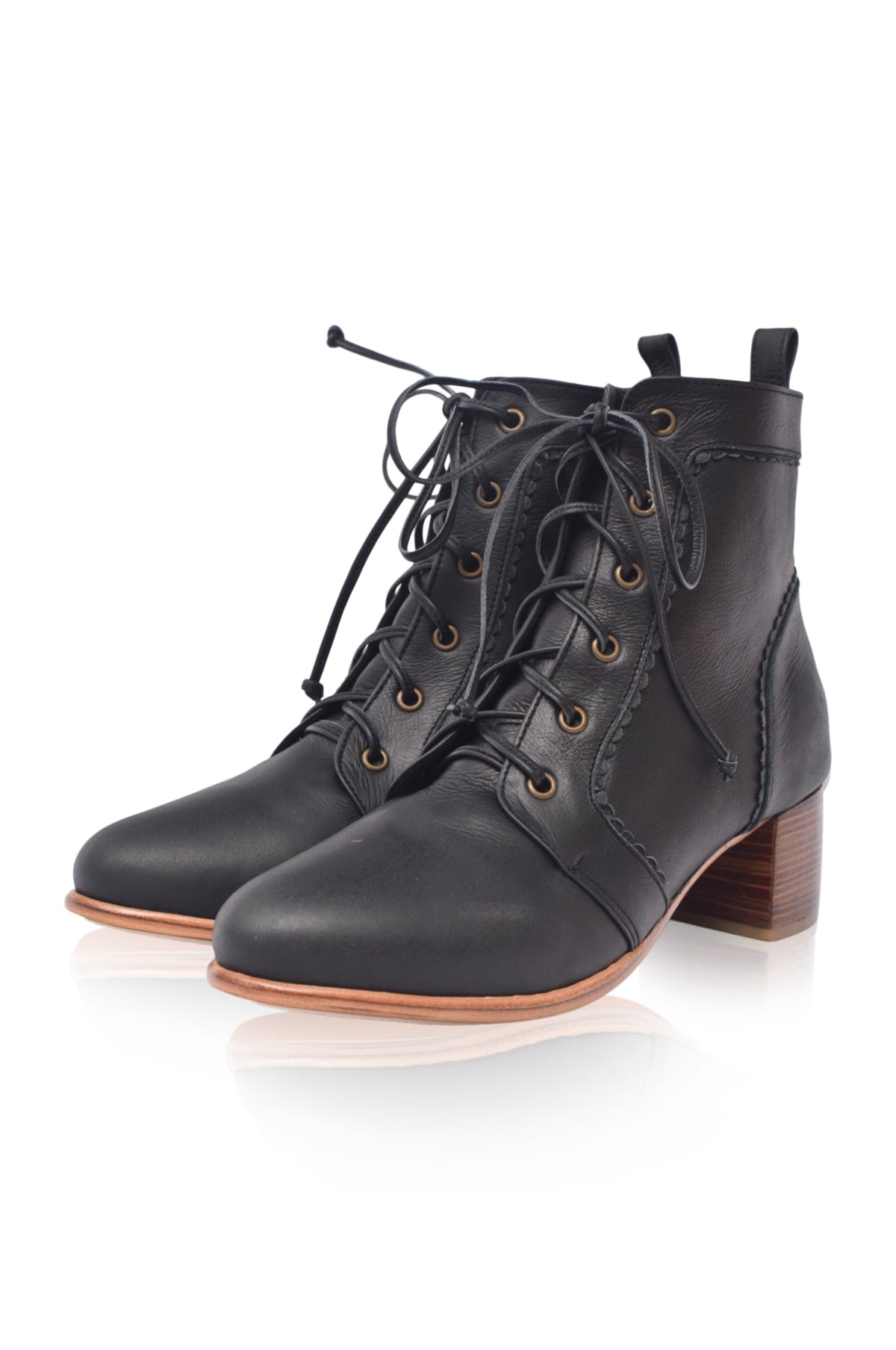 Mon Reve Lace-Up Leather Ankle Booties-2