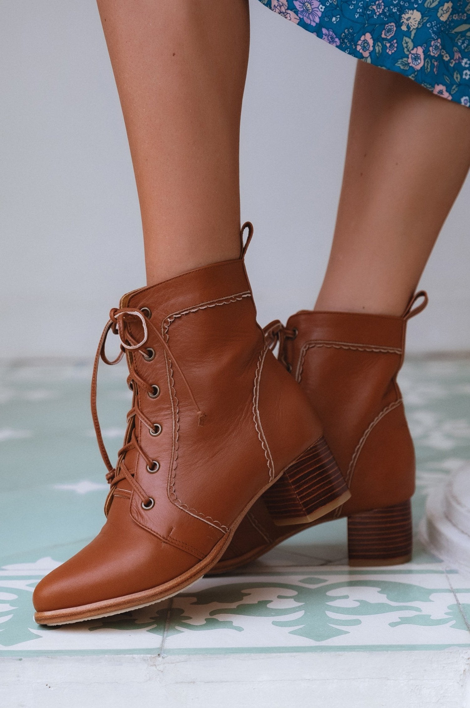 Mon Reve Lace-Up Leather Ankle Booties-0