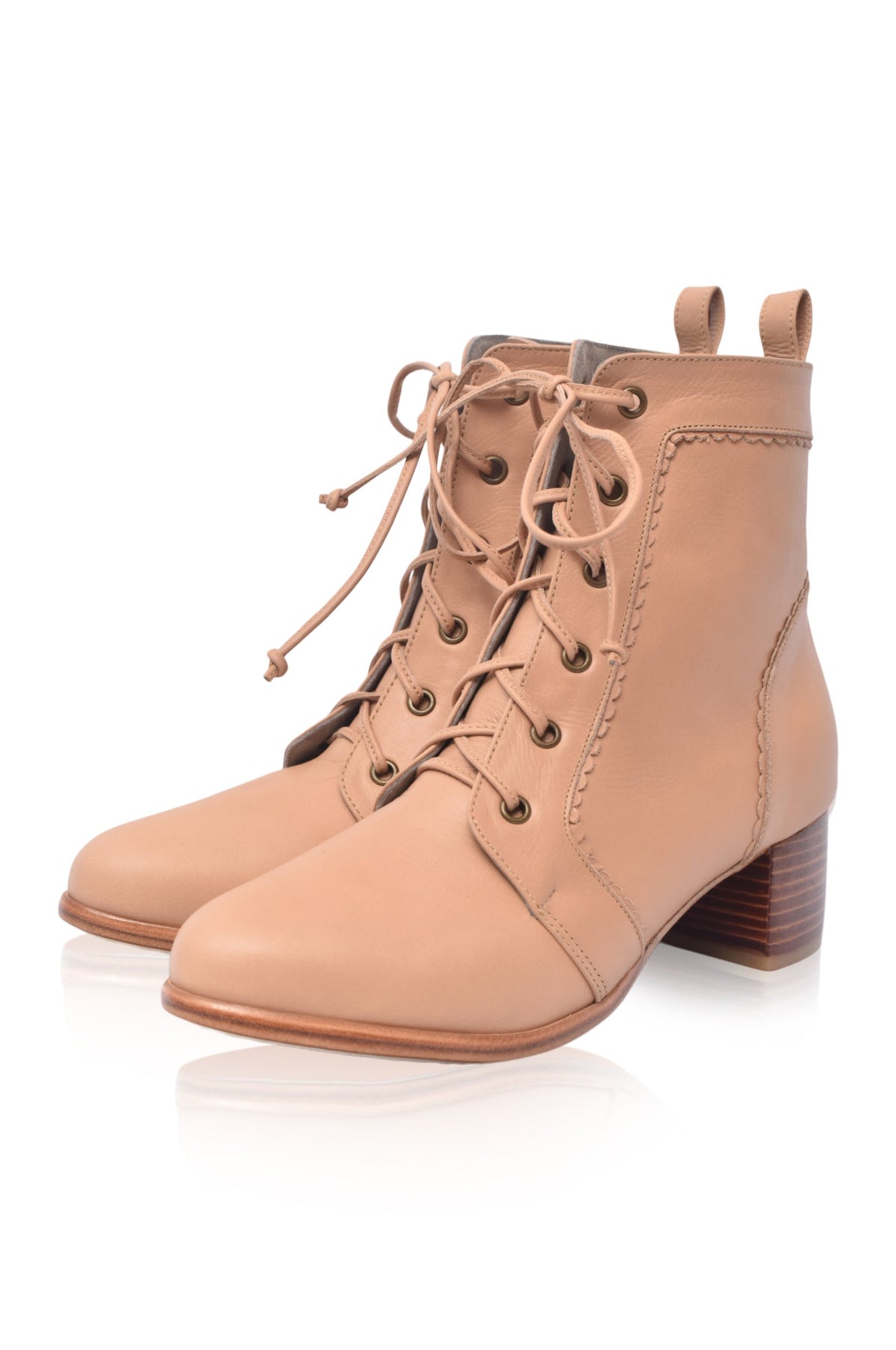 Mon Reve Lace-Up Leather Ankle Booties-3