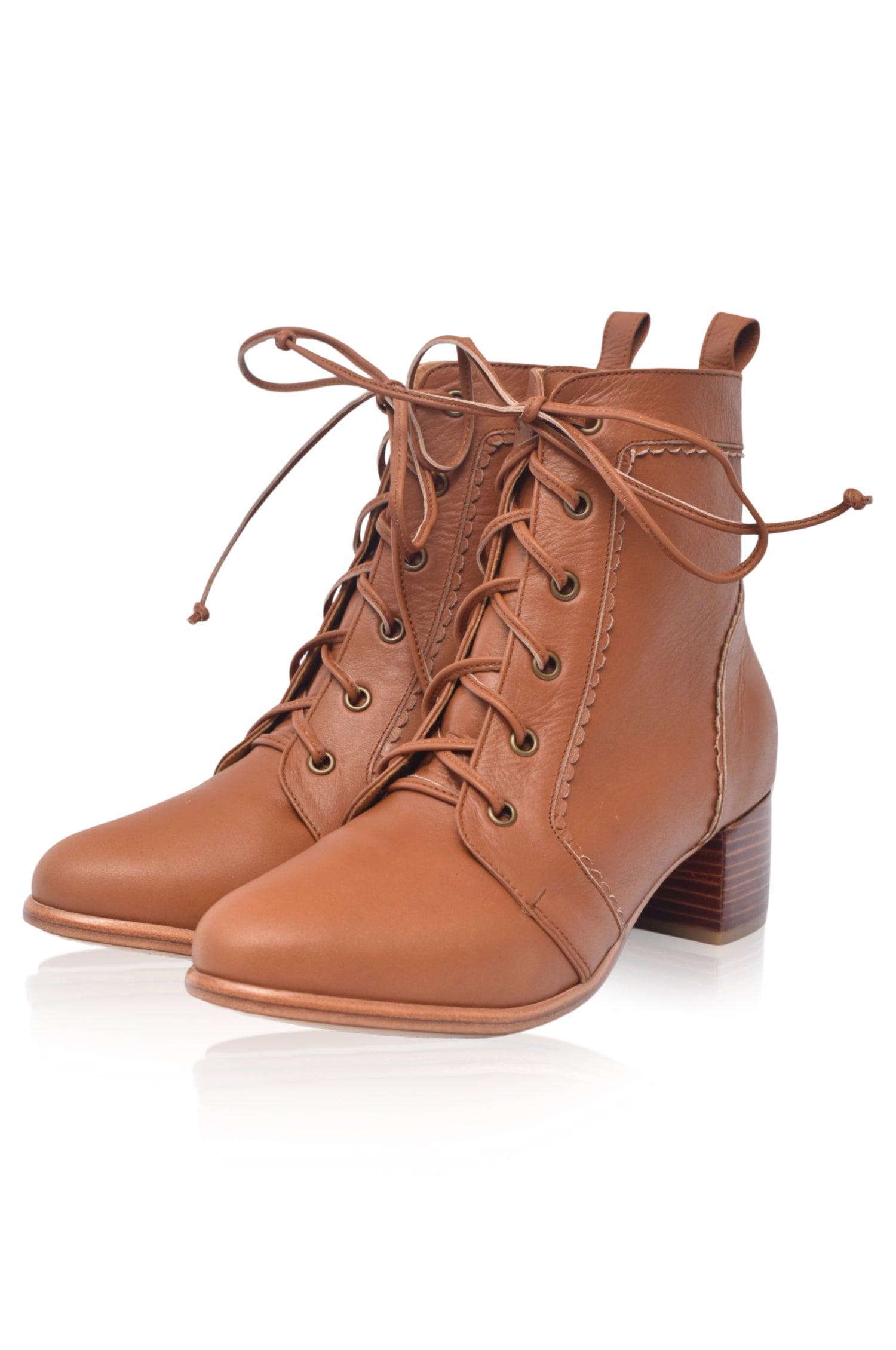 Mon Reve Lace-Up Leather Ankle Booties-3