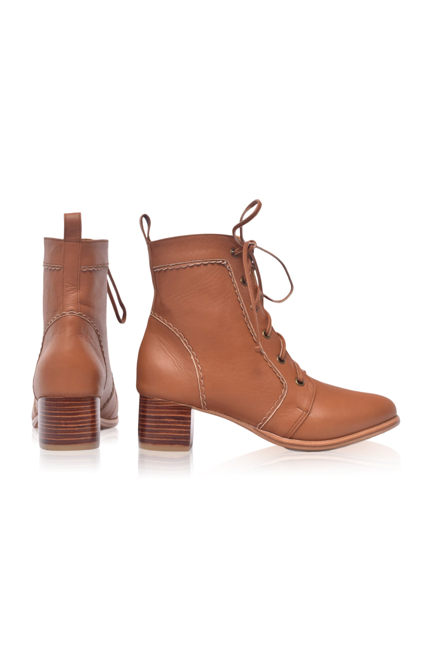 Mon Reve Lace-Up Leather Ankle Booties-4