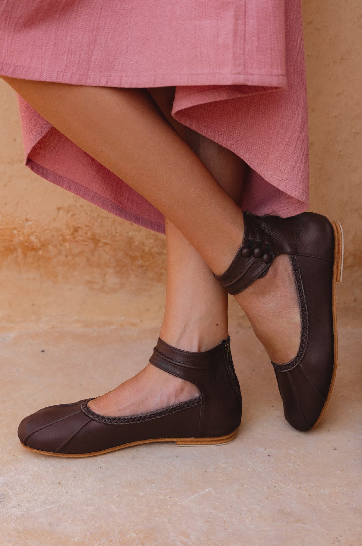 Muse Ankle Strap Leather Ballet Flats-0