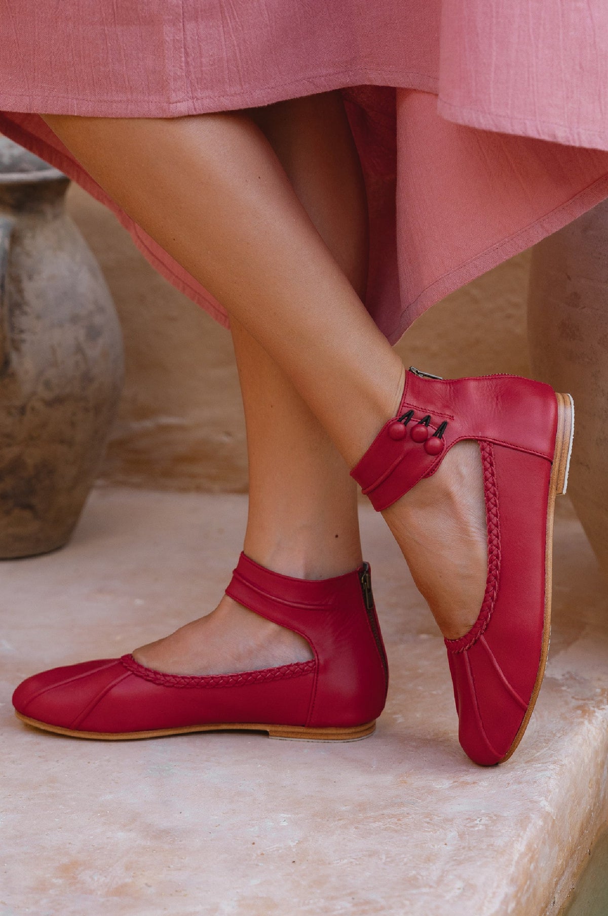 Muse Ankle Strap Leather Ballet Flats-0
