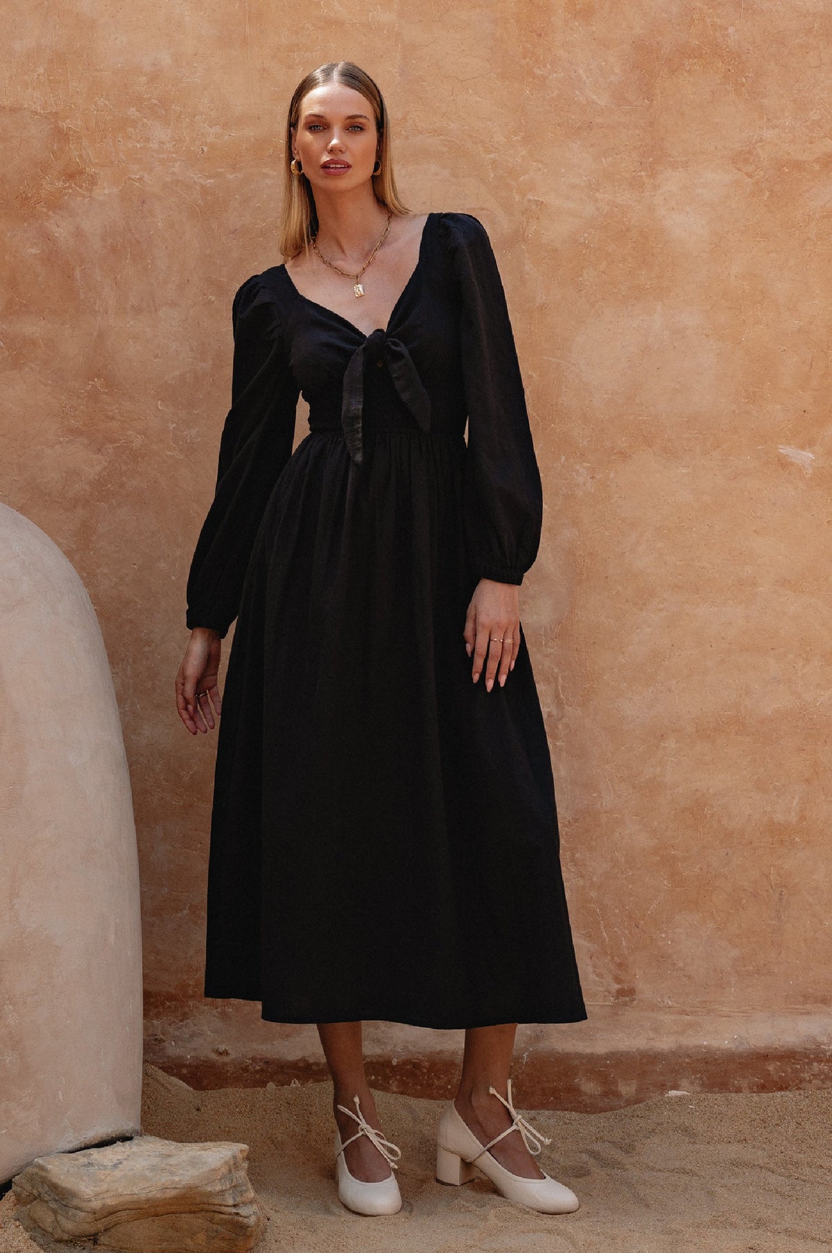 Narcisa Puff Sleeve Linen Dress-5