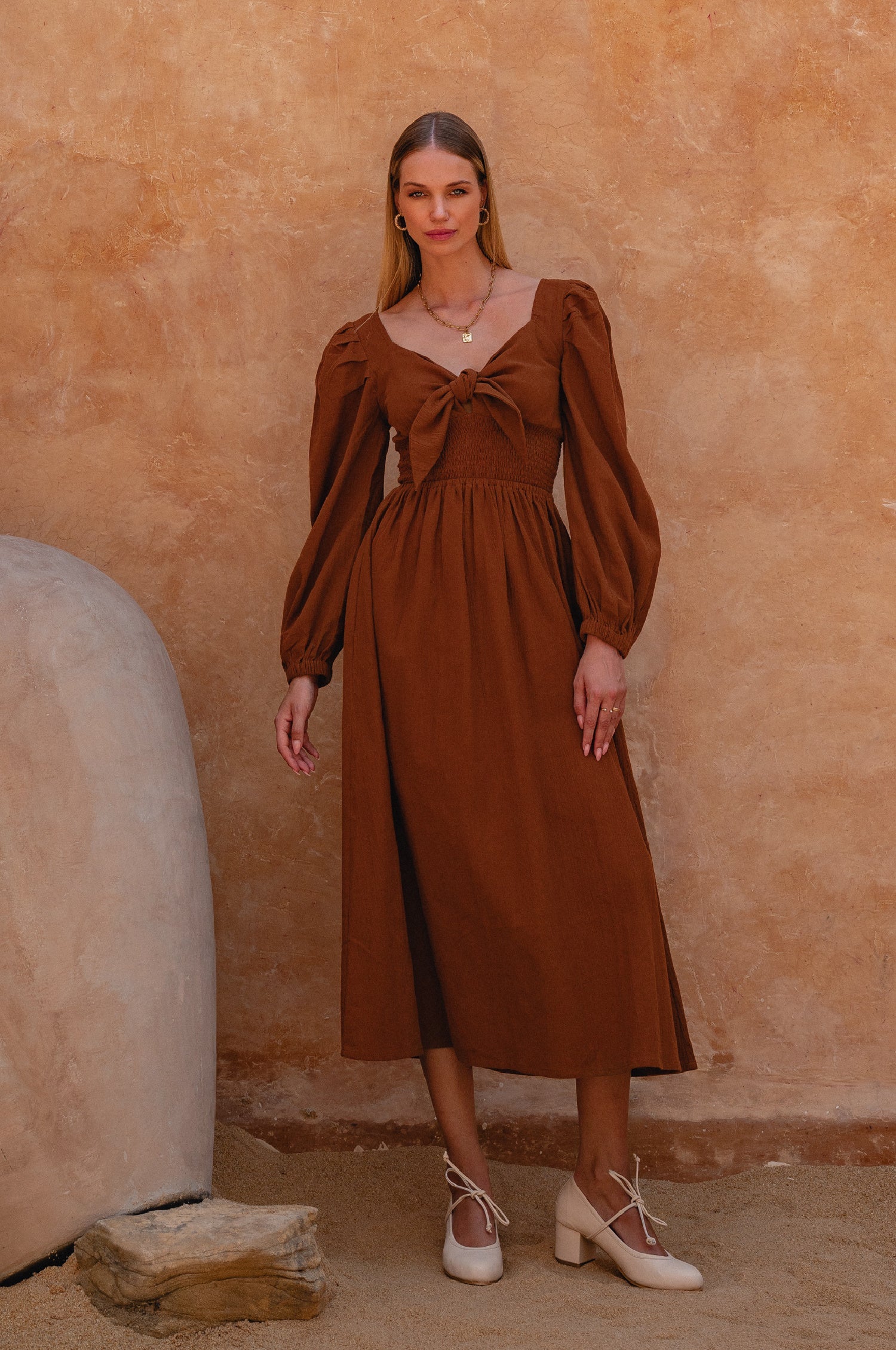 Narcisa Puff Sleeve Linen Dress-2